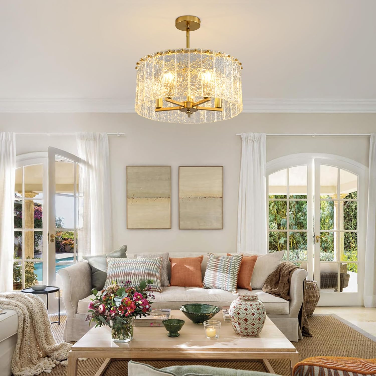 Luxury Gold Crystal Ceiling Pendant Light – Adjustable Height, 5-Light LED Dimmable K9 Crystal Chandelier