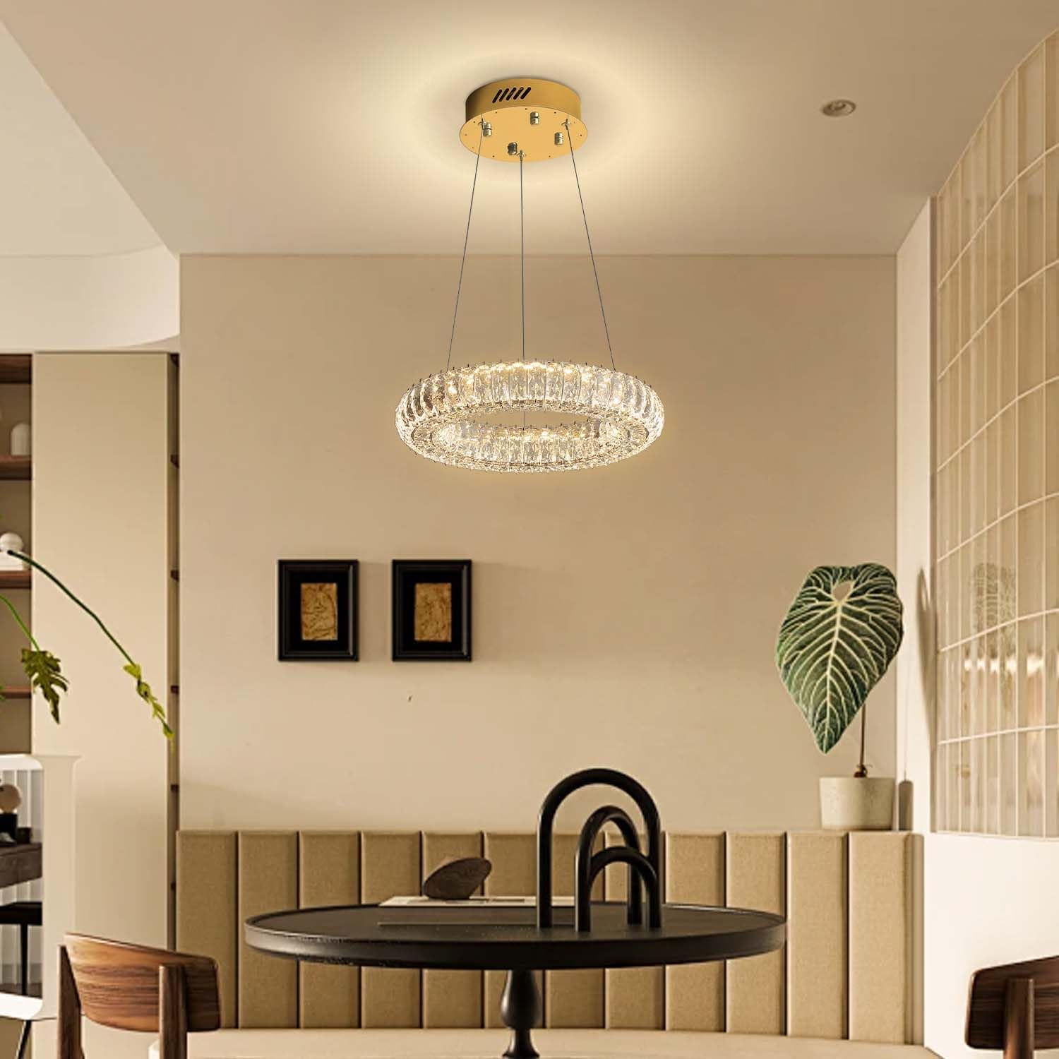 Modern Gold Crystal Chandelier LED Ring Pendant Light for Dining Living Room