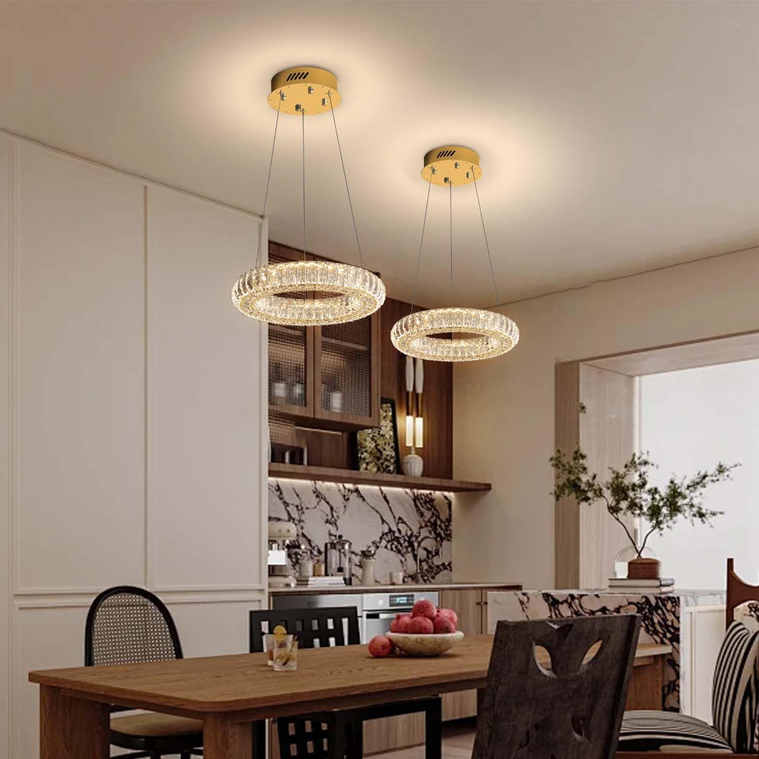 Modern Gold Crystal Chandelier LED Ring Pendant Light for Dining Living Room