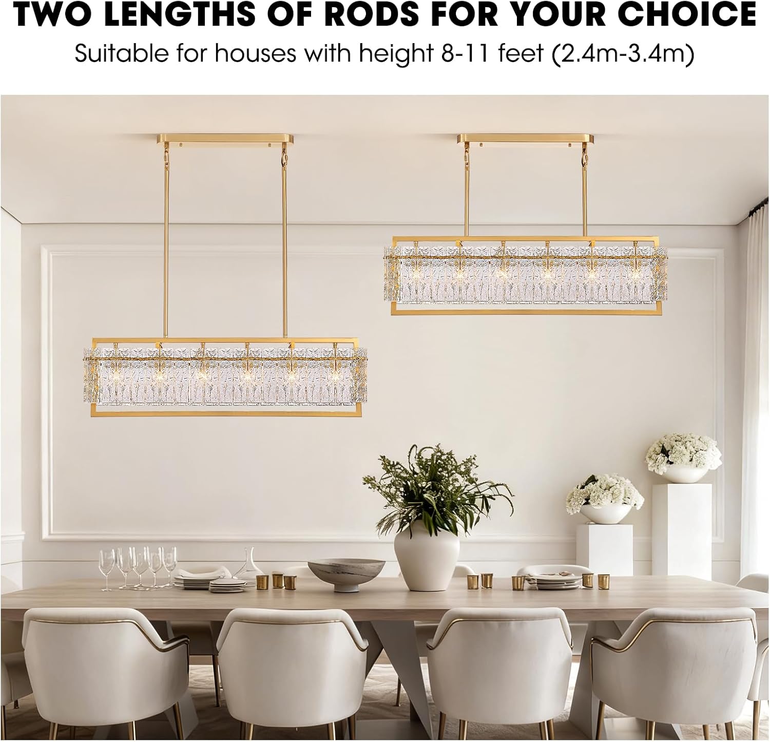 Modern Gold Rectangular Crystal Chandelier - 41.34