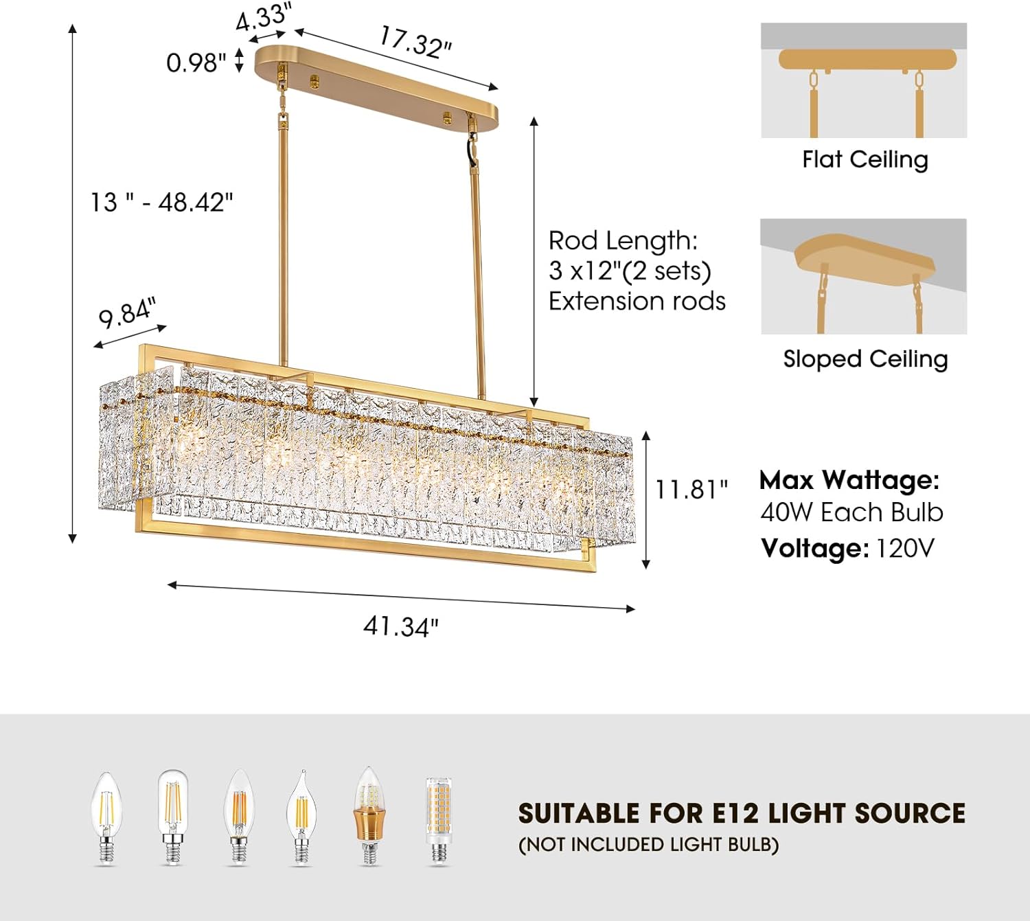 Modern Gold Rectangular Crystal Chandelier - 41.34