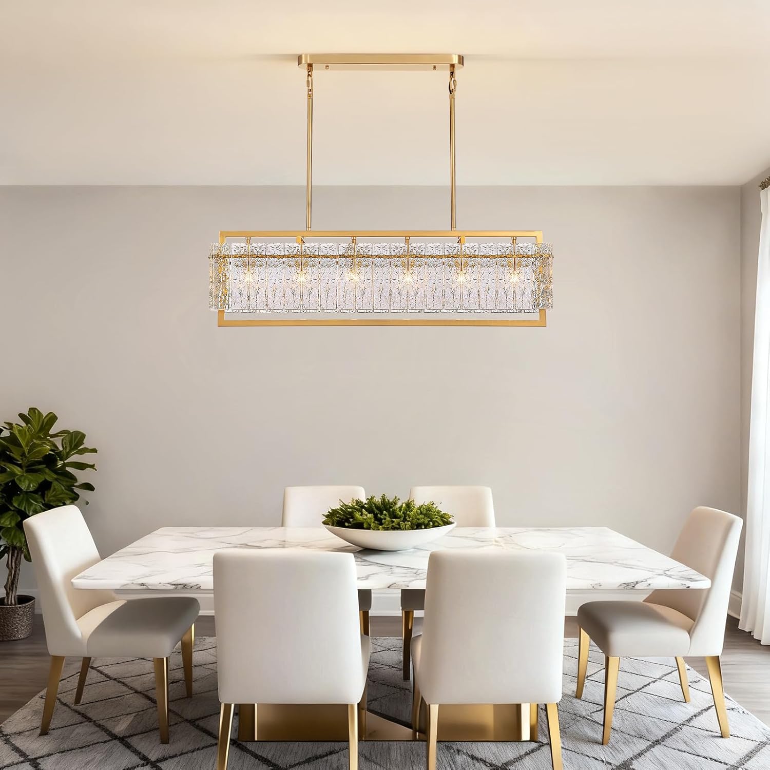 Modern Gold Rectangular Crystal Chandelier - 41.34