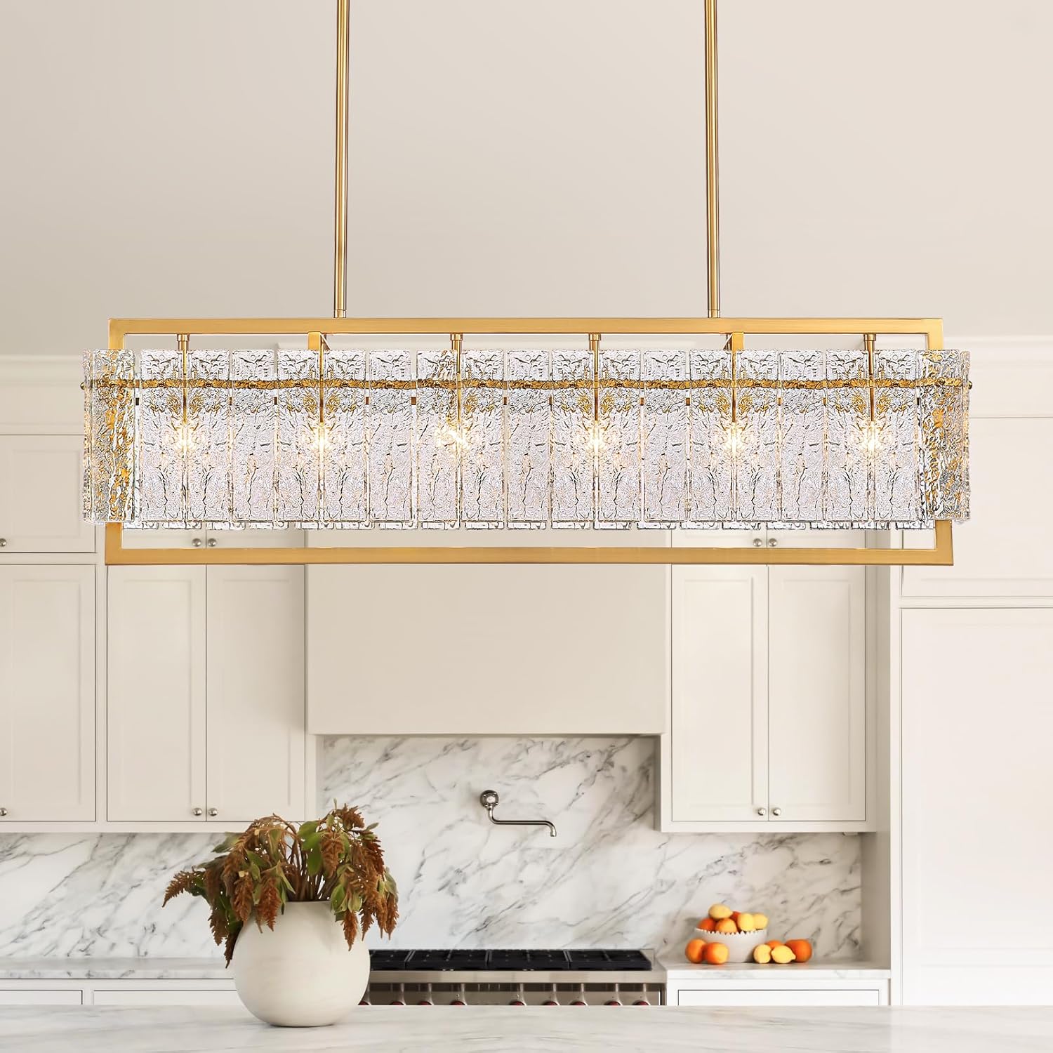 Modern Gold Rectangular Crystal Chandelier - 41.34