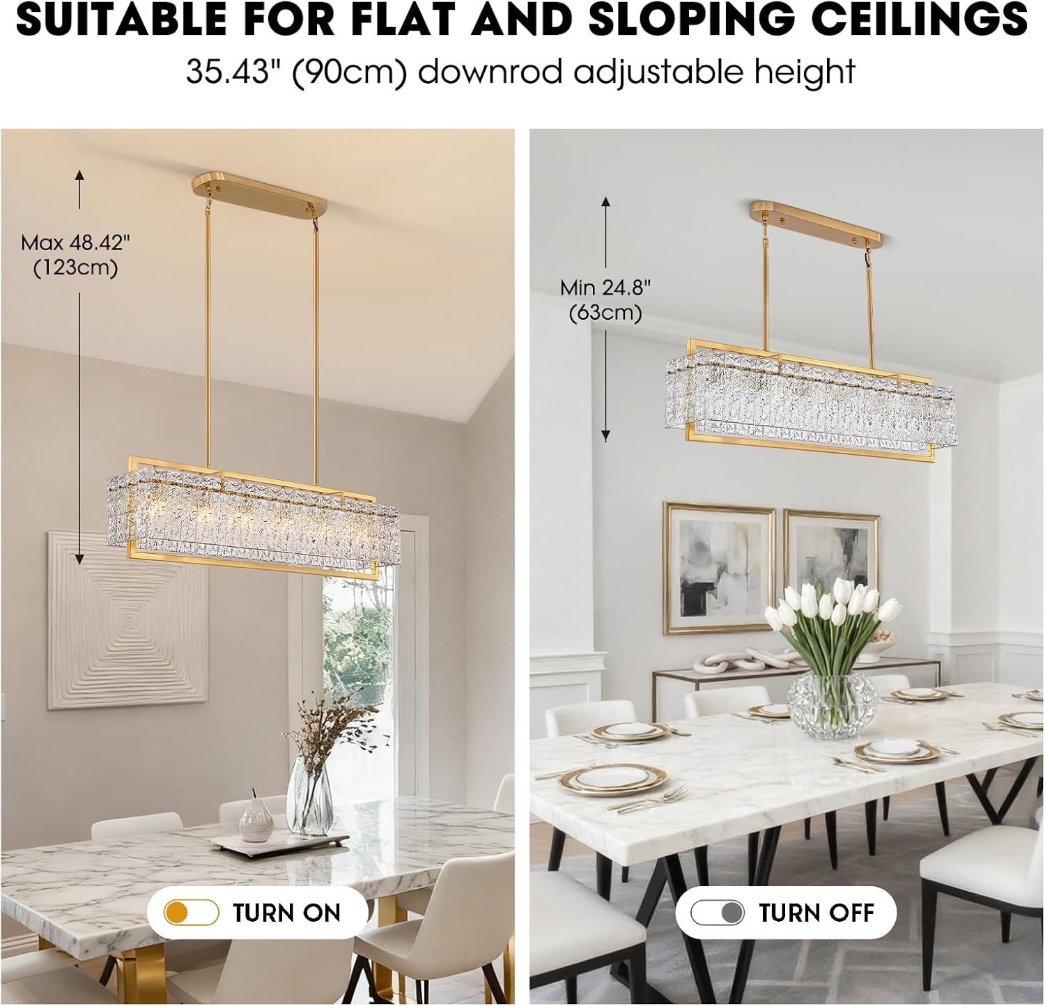 Modern Gold Rectangular Crystal Chandelier - 41.34