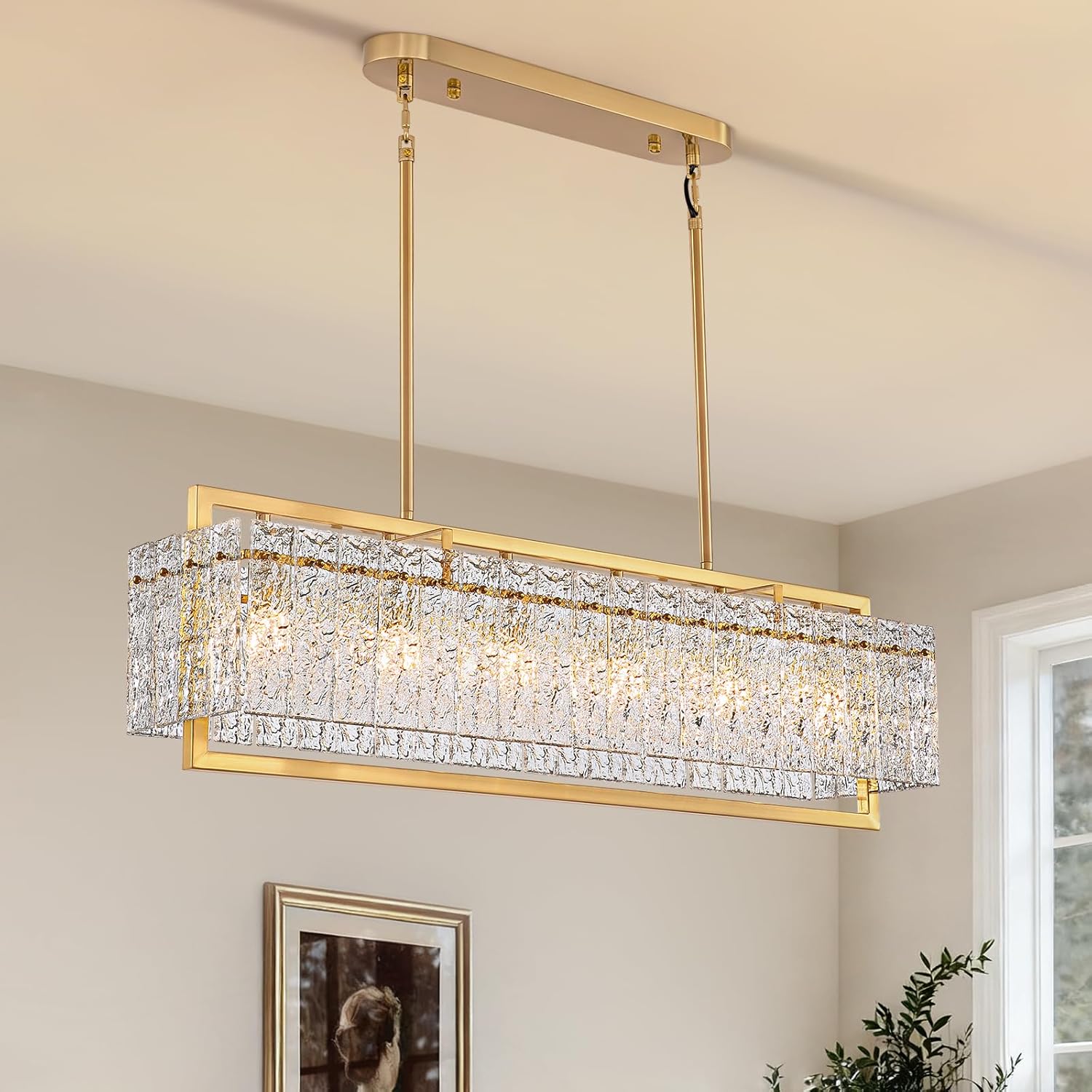 Modern Gold Rectangular Crystal Chandelier - 41.34
