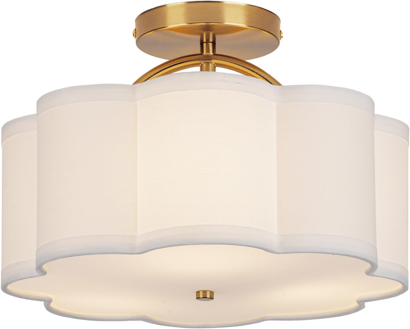 Modern Gold Semi Flush Mount Ceiling Light 3-Light Fabric Shade Drum Fixture