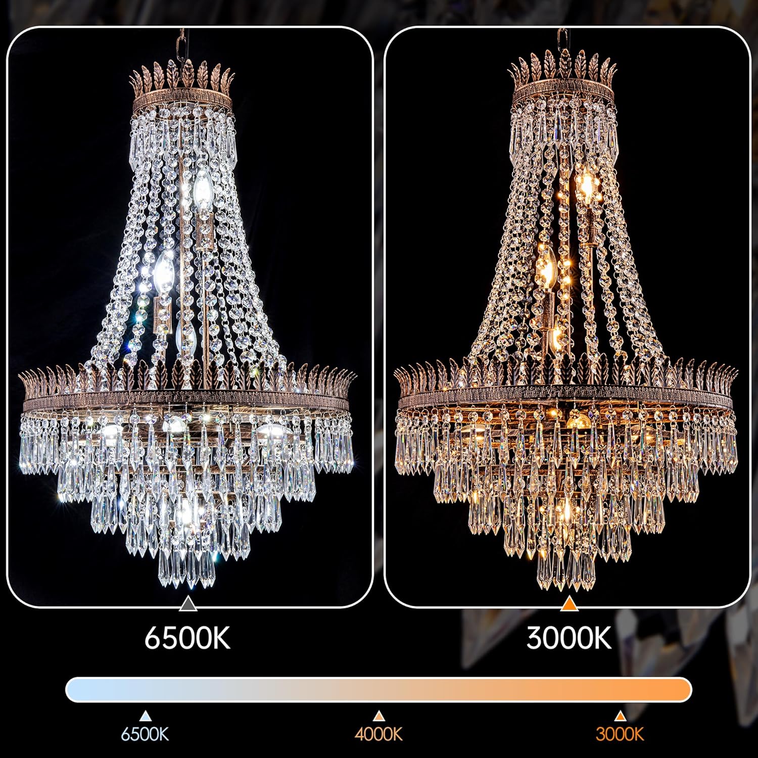 Luxury Vintage Crystal Chandelier – Large Dimmable LED Pendant Light with Adjustable Height for Living Room, Villa, or Hotel Lobby