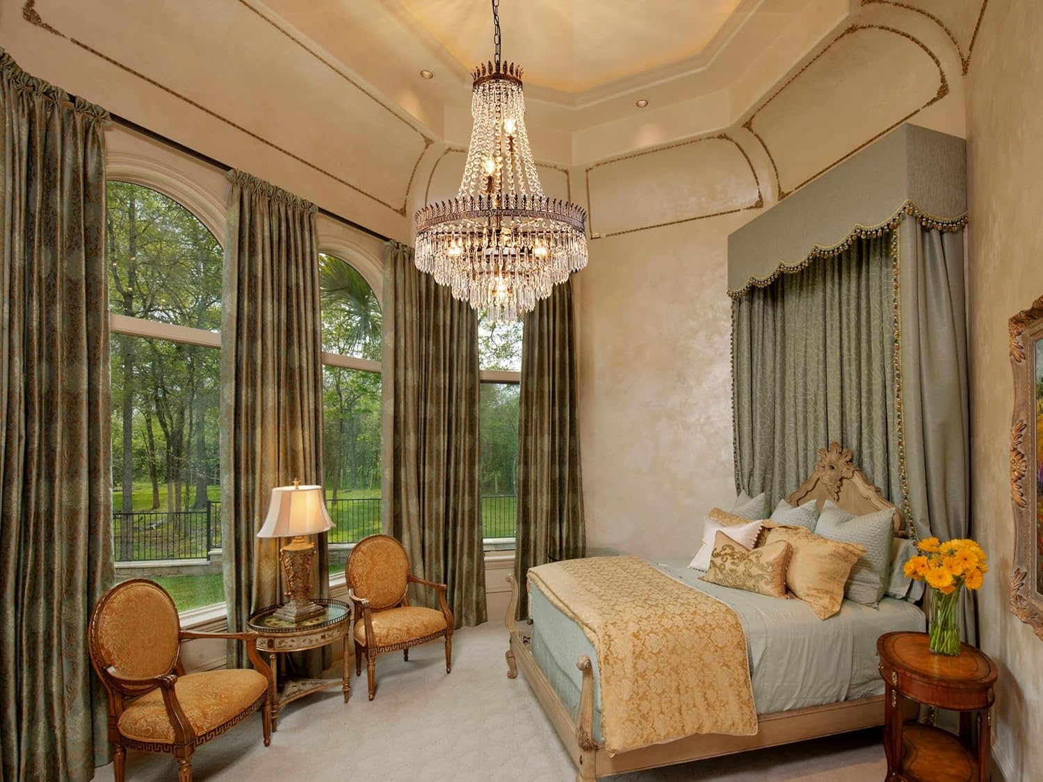 Luxury Vintage Crystal Chandelier – Large Dimmable LED Pendant Light with Adjustable Height for Living Room, Villa, or Hotel Lobby