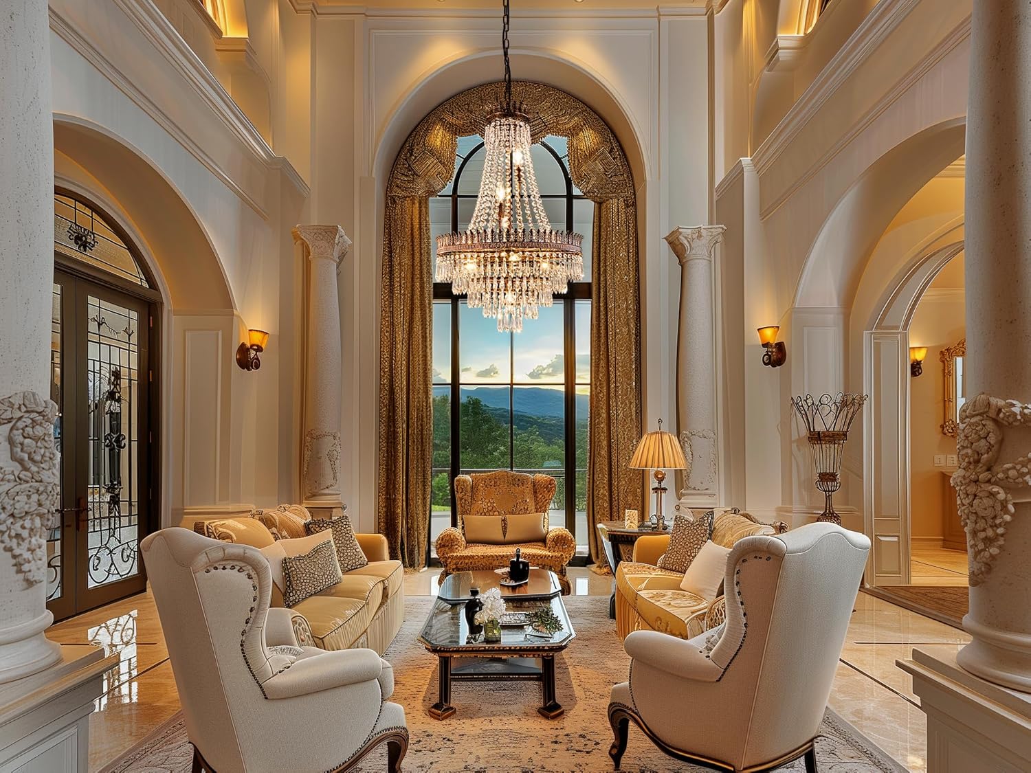 Luxury Vintage Crystal Chandelier – Large Dimmable LED Pendant Light with Adjustable Height for Living Room, Villa, or Hotel Lobby