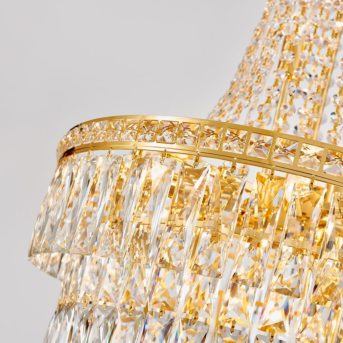 Large Gold Crystal Chandelier - 55cm Wide Tiered Grand Staircase Pendant with 13 Lights