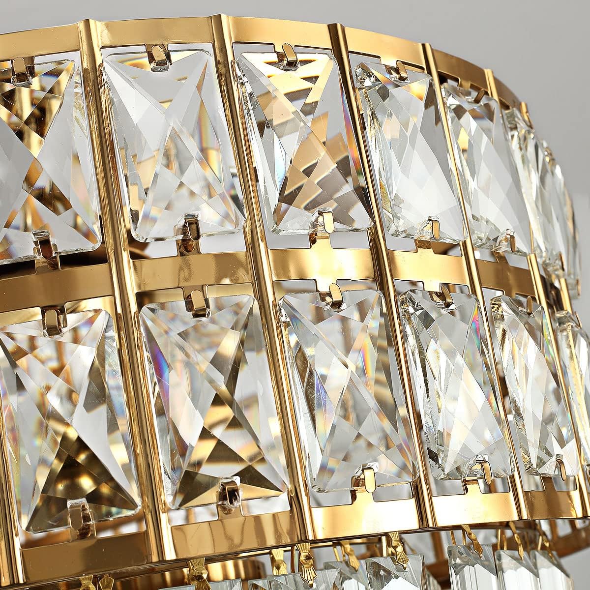 Large Luxury Gold Multi-Tier Crystal Chandelier Round Adjustable LED Ceiling Pendant Light