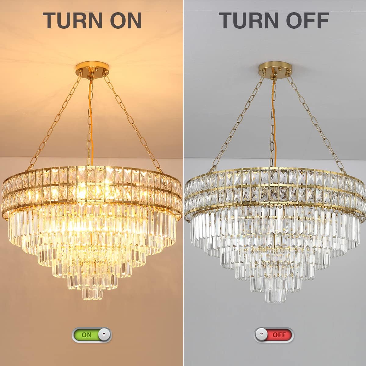 Large Luxury Gold Multi-Tier Crystal Chandelier Round Adjustable LED Ceiling Pendant Light