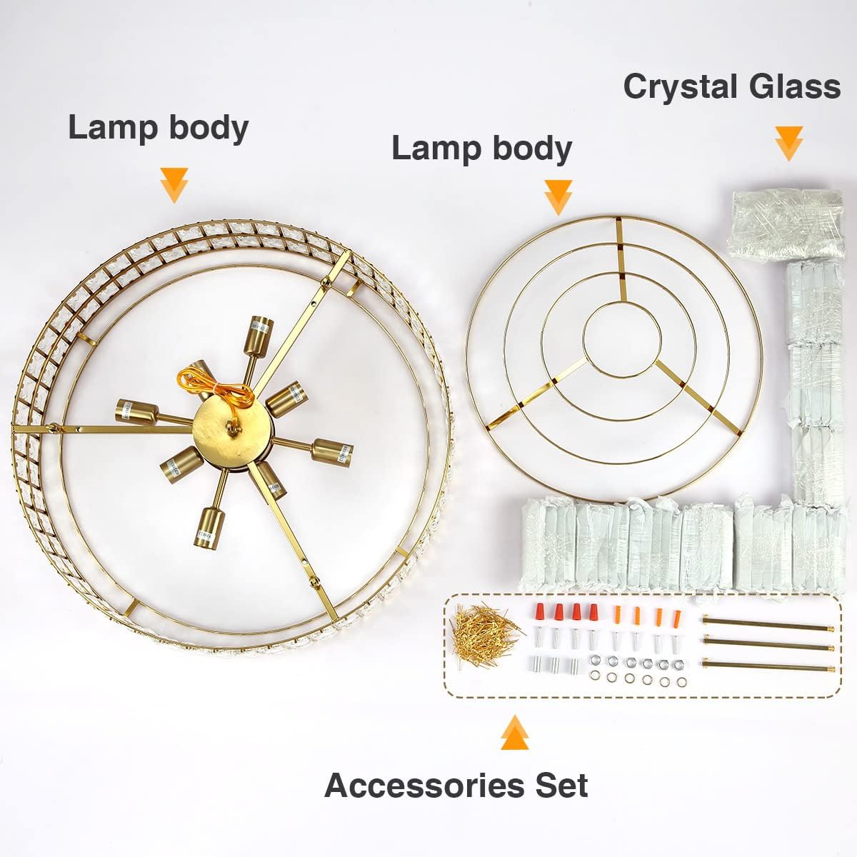 Large Luxury Gold Multi-Tier Crystal Chandelier Round Adjustable LED Ceiling Pendant Light