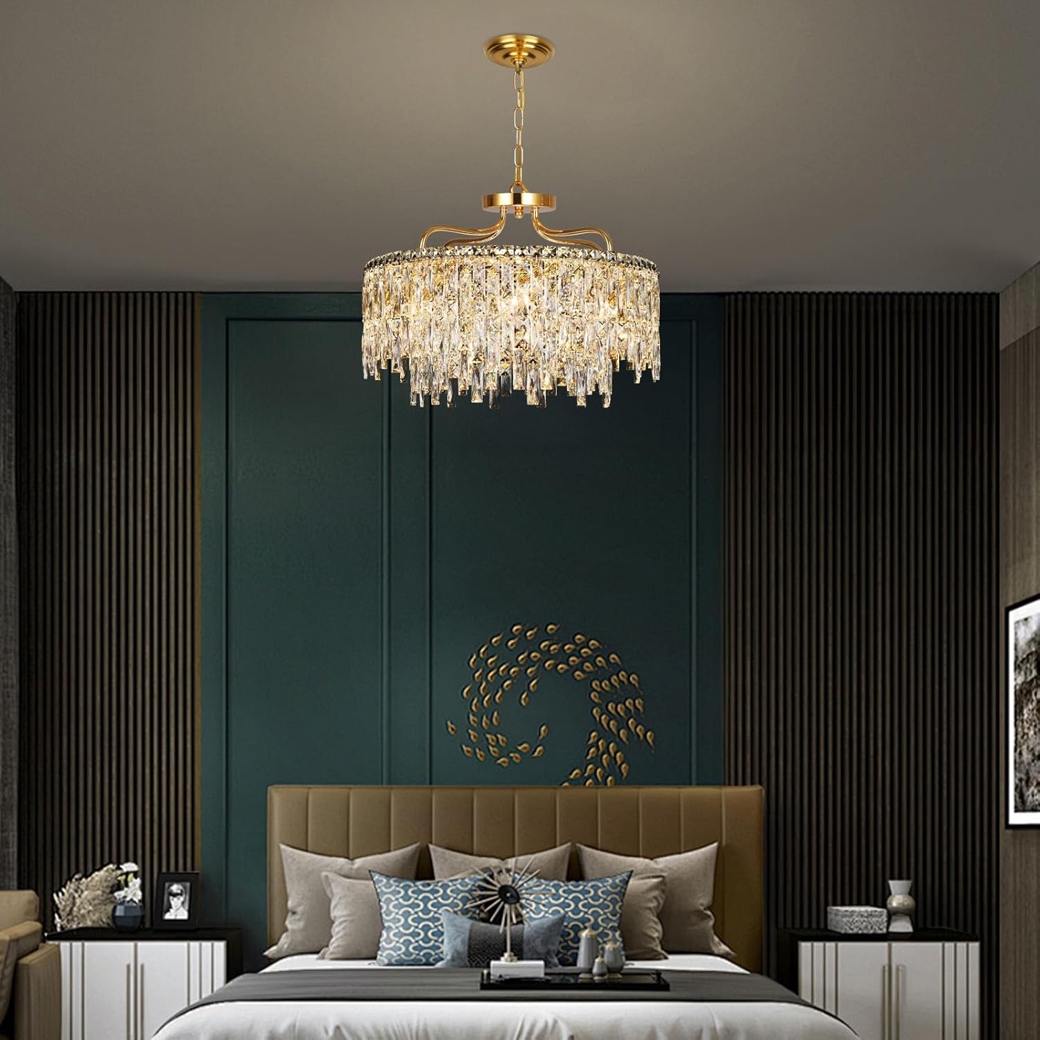 Luxury Round Crystal Chandelier – 8-Light Adjustable Pendant with K9 Crystals for Dining Room, Bedroom, Living Room