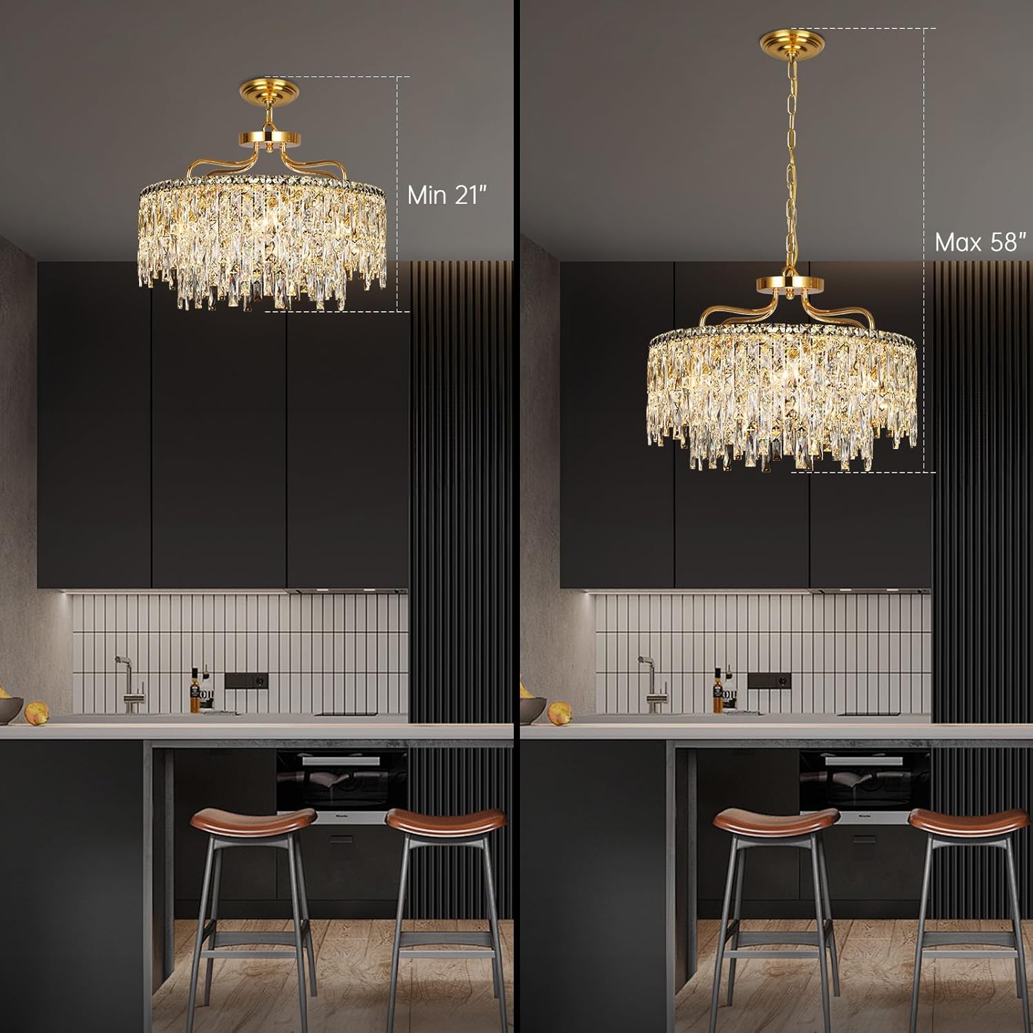 Luxury Round Crystal Chandelier – 8-Light Adjustable Pendant with K9 Crystals for Dining Room, Bedroom, Living Room