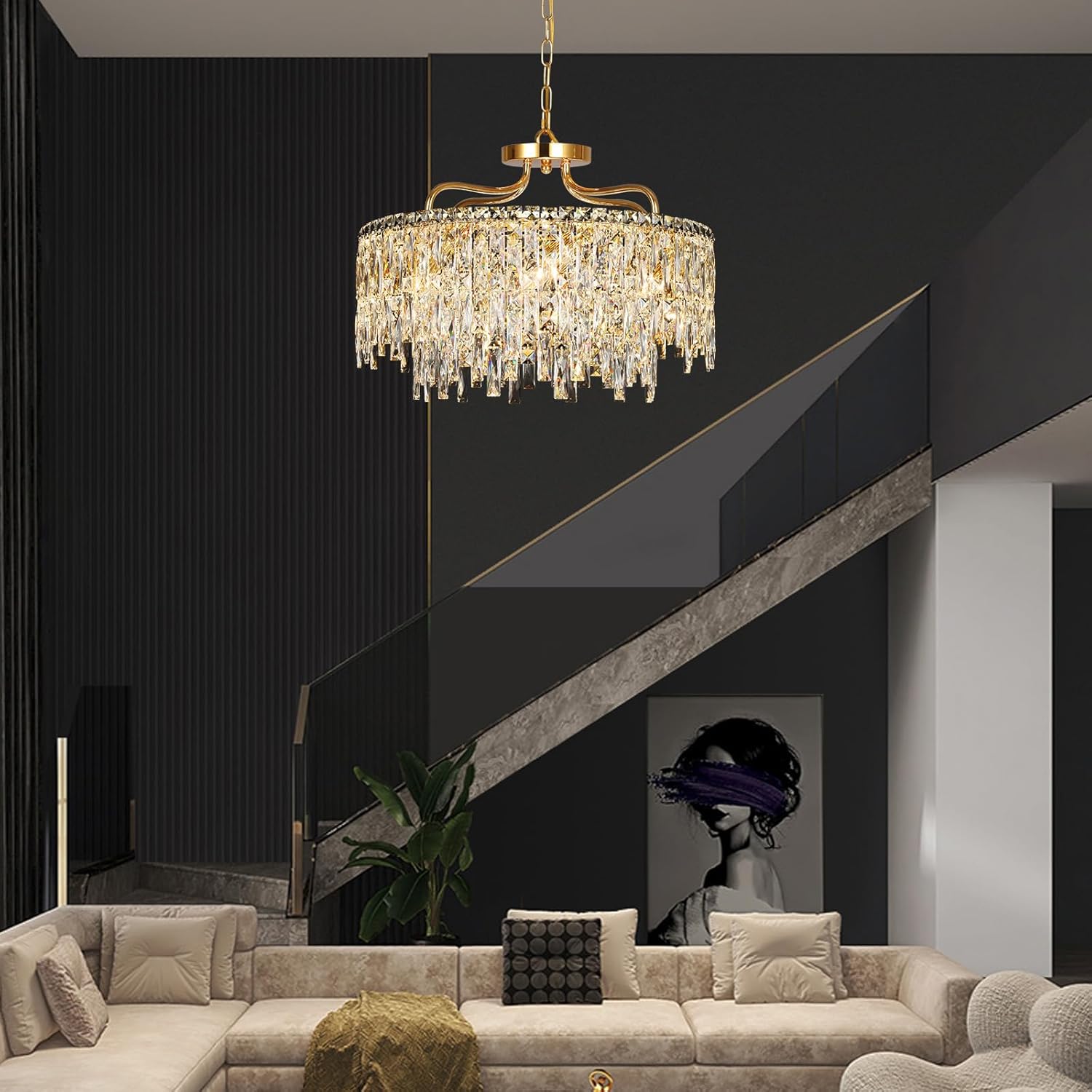 Luxury Round Crystal Chandelier – 8-Light Adjustable Pendant with K9 Crystals for Dining Room, Bedroom, Living Room