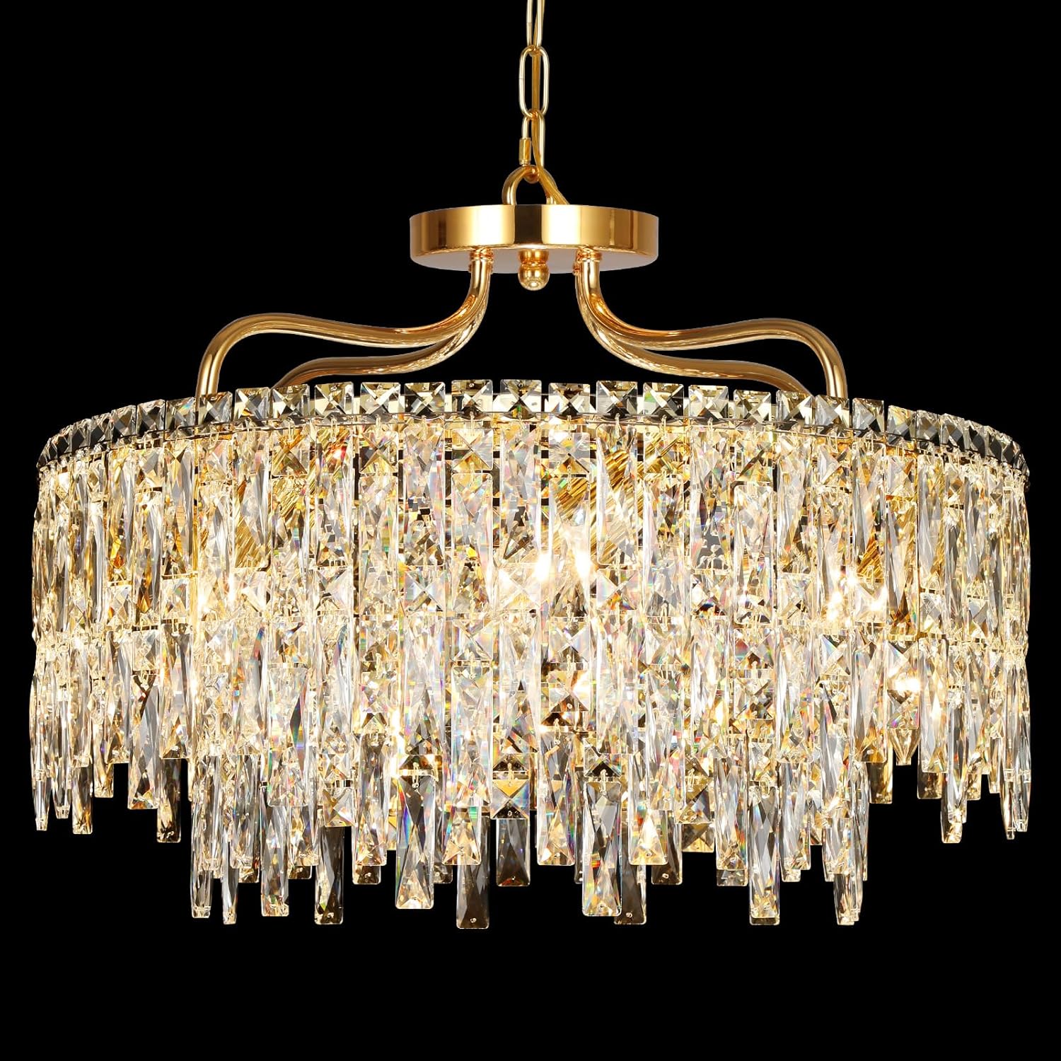 Luxury Round Crystal Chandelier – 8-Light Adjustable Pendant with K9 Crystals for Dining Room, Bedroom, Living Room