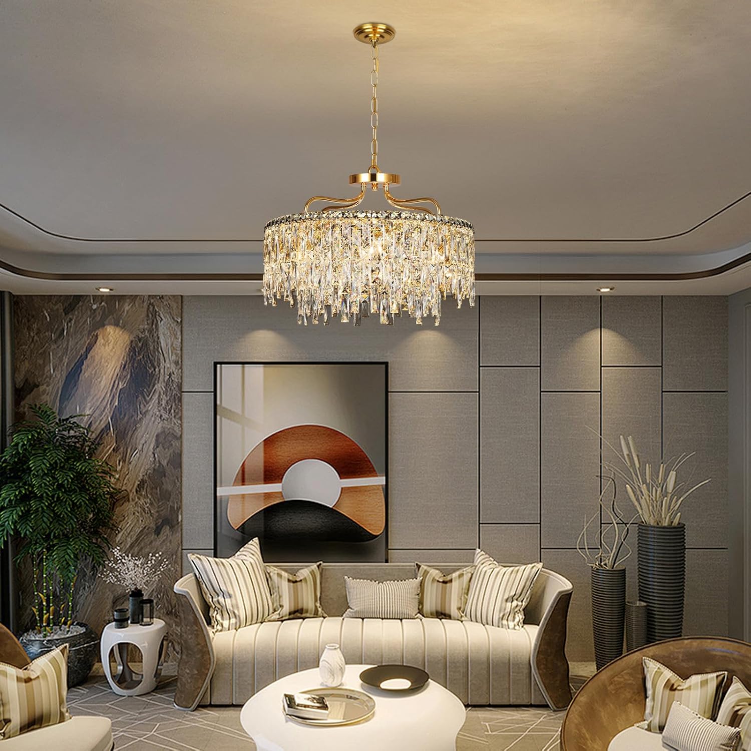 Luxury Round Crystal Chandelier – 8-Light Adjustable Pendant with K9 Crystals for Dining Room, Bedroom, Living Room