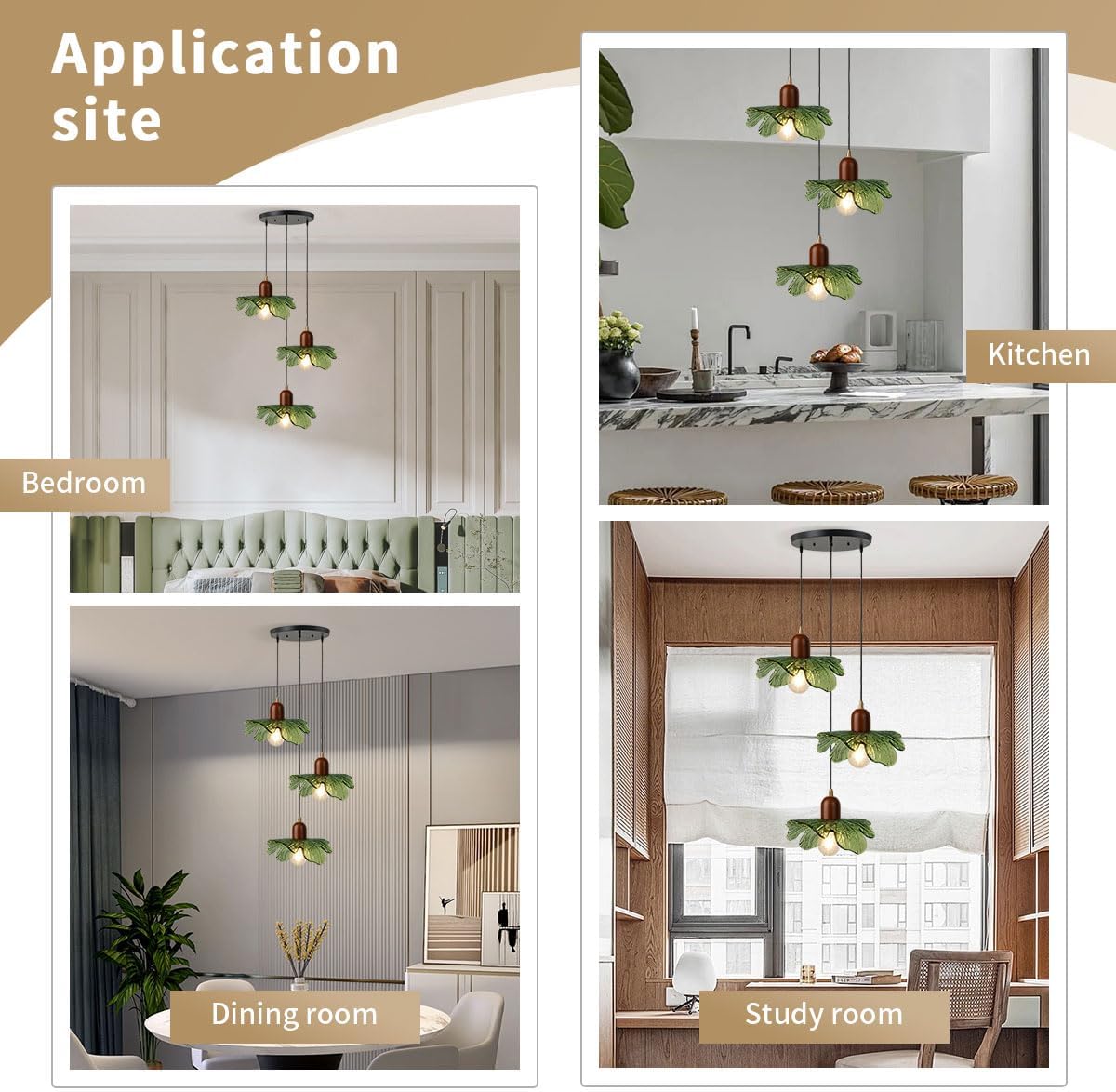 Modern Green Leaf 3-Light Cluster Pendant Chandelier – Solid Wood & Glass Adjustable Ceiling Light
