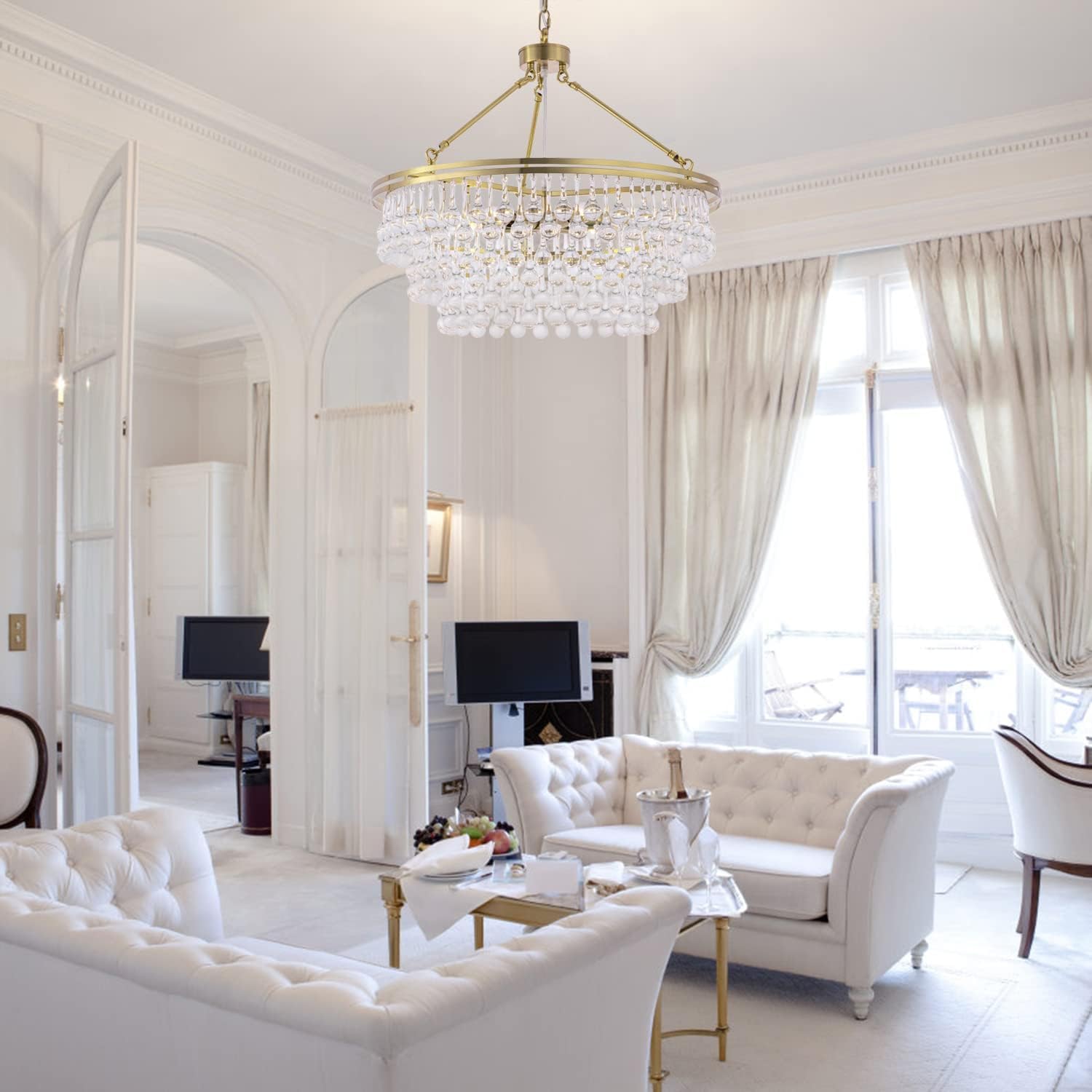 Modern Gold Teardrop Crystal Chandelier – Luxury 8-Light Adjustable Pendant for Dining Room, Living Room, Foyer