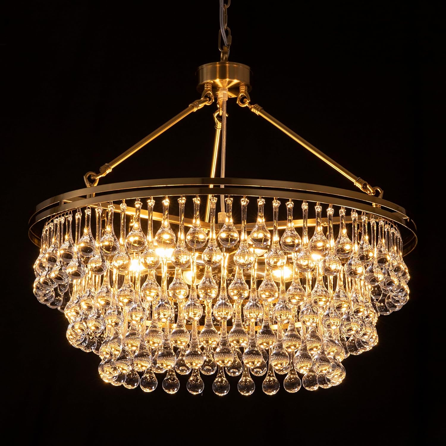 Modern Gold Teardrop Crystal Chandelier – Luxury 8-Light Adjustable Pendant for Dining Room, Living Room, Foyer