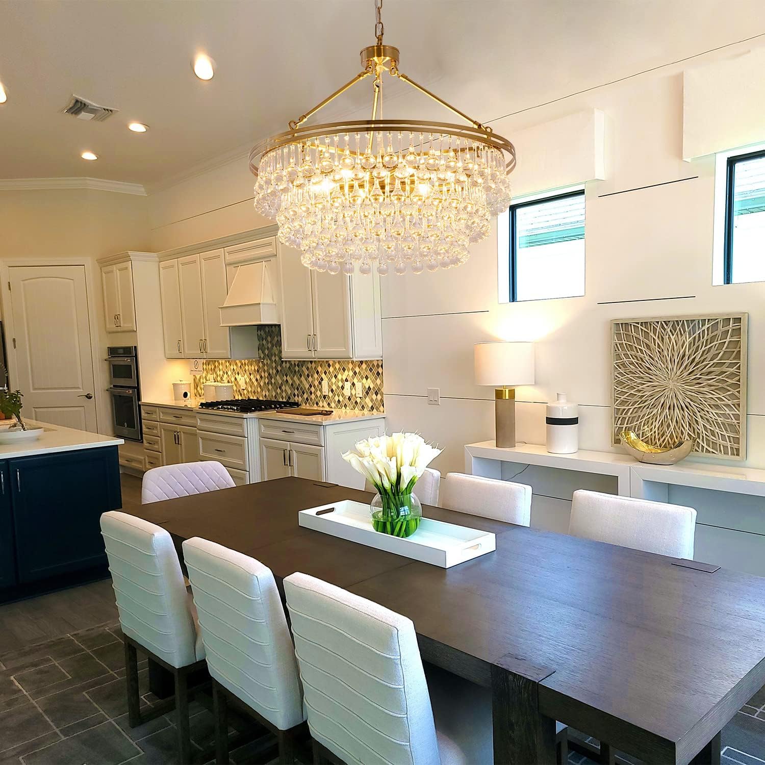 Modern Gold Teardrop Crystal Chandelier – Luxury 8-Light Adjustable Pendant for Dining Room, Living Room, Foyer