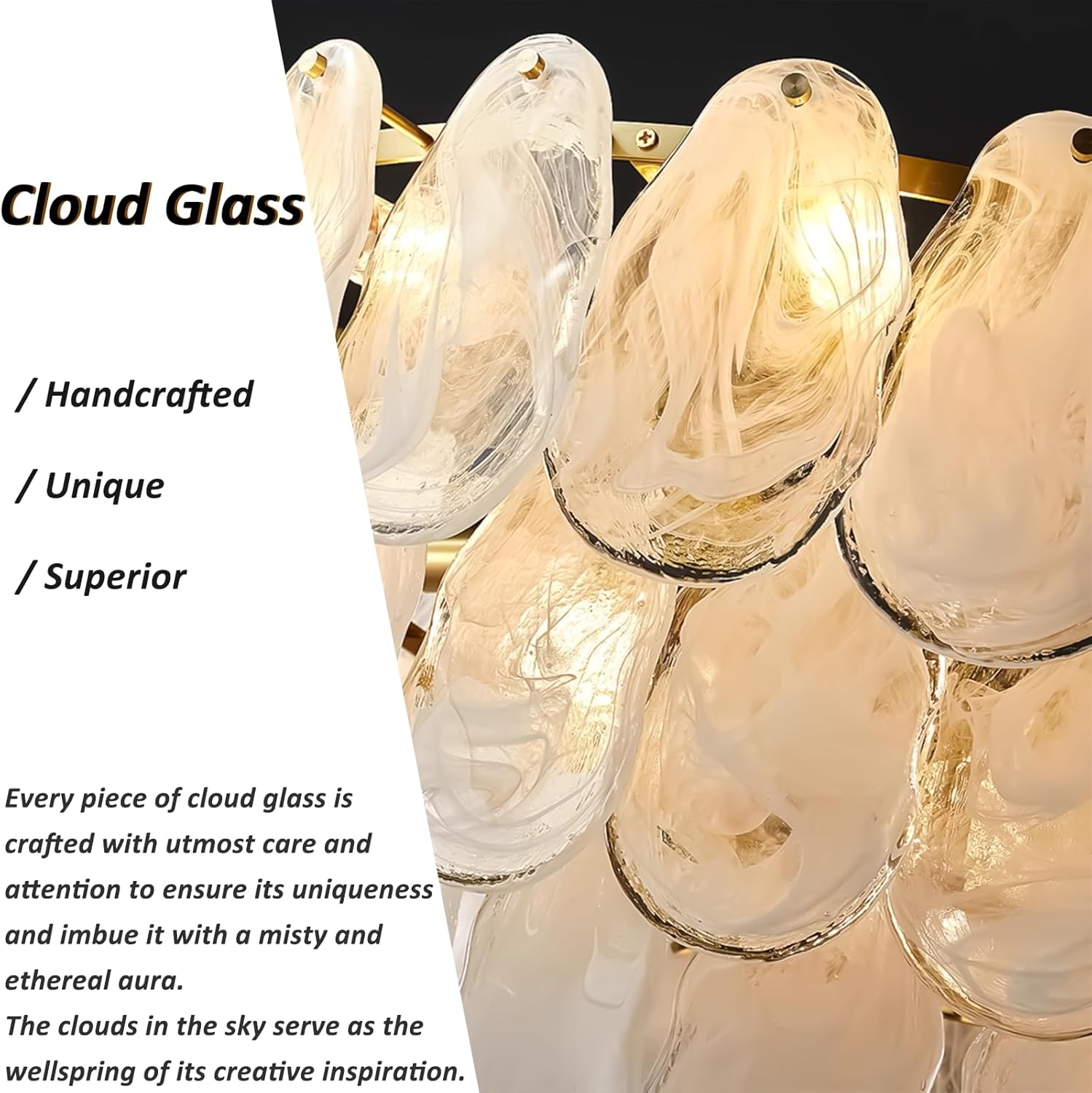 Luxury Brass Cloud Glass Chandelier Pendant Light - 6-Light Modern Fixture