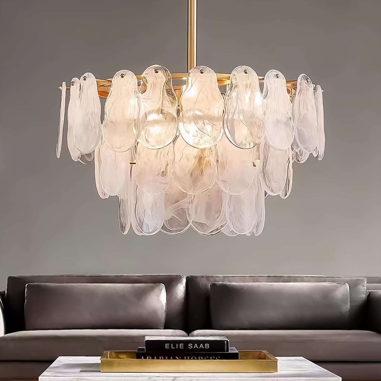 Luxury Brass Cloud Glass Chandelier Pendant Light - 6-Light Modern Fixture