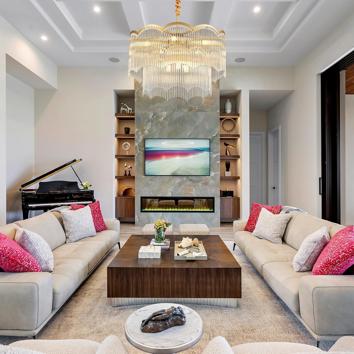 Luxury Gold Crystal Tiered Chandelier Pendant Light