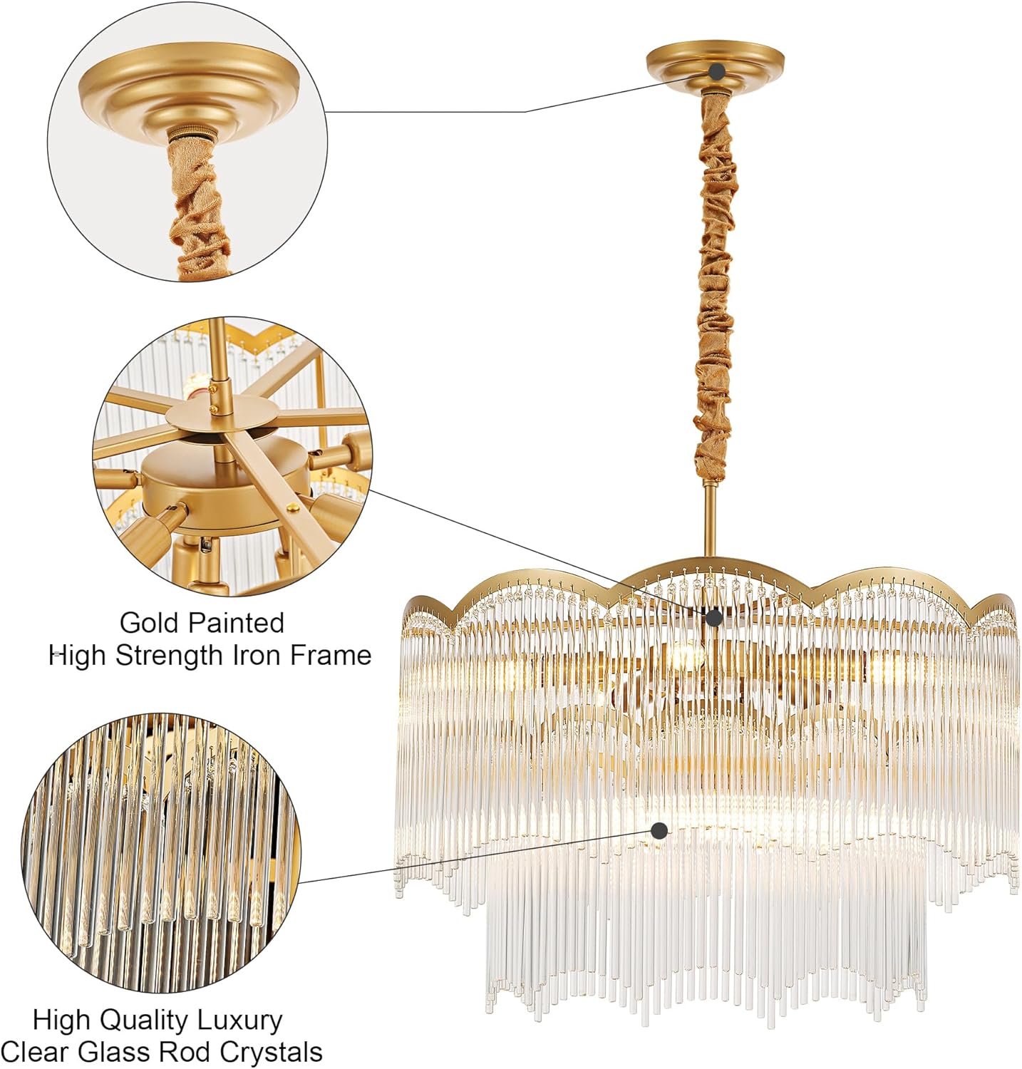 Luxury Gold Crystal Tiered Chandelier Pendant Light