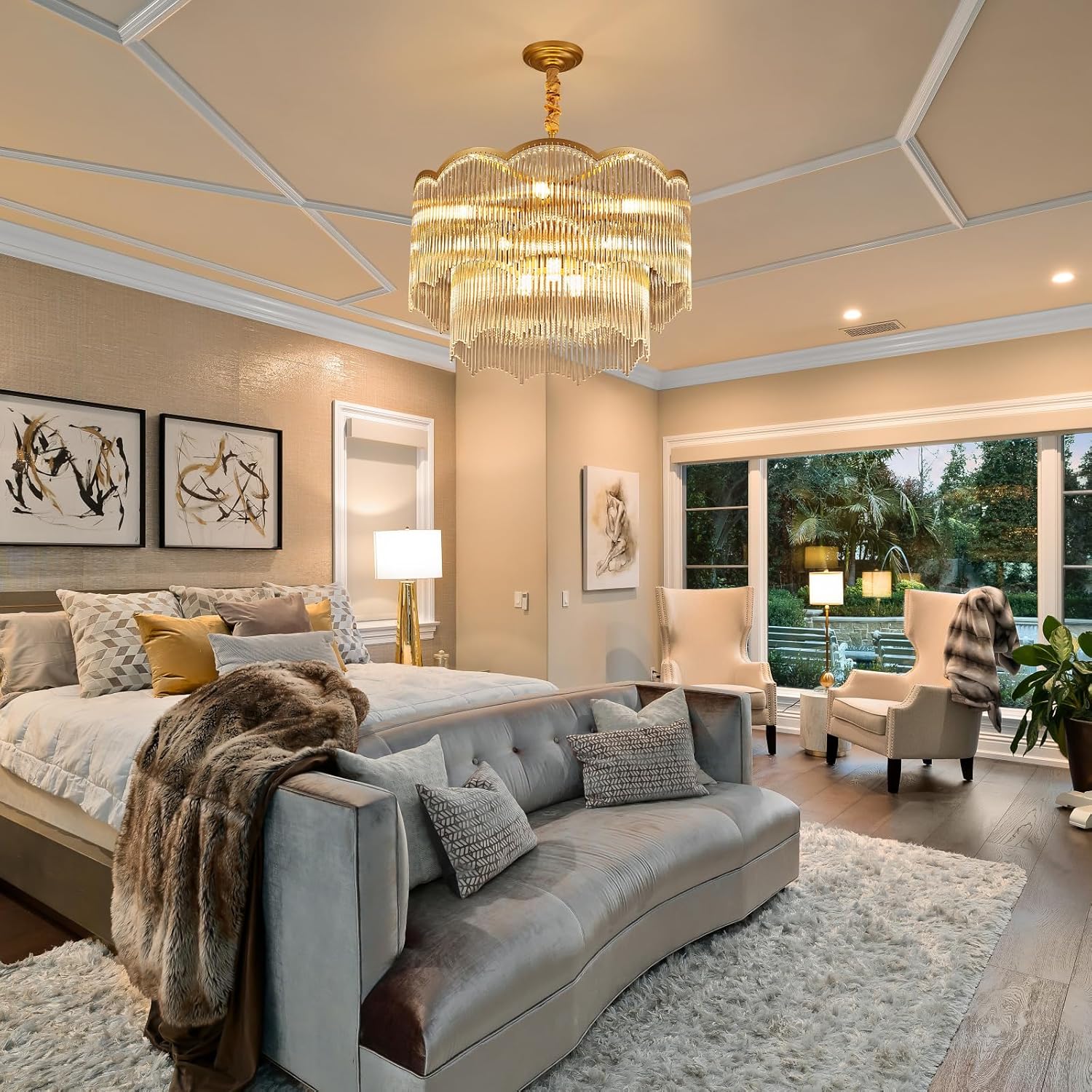 Luxury Gold Crystal Tiered Chandelier Pendant Light