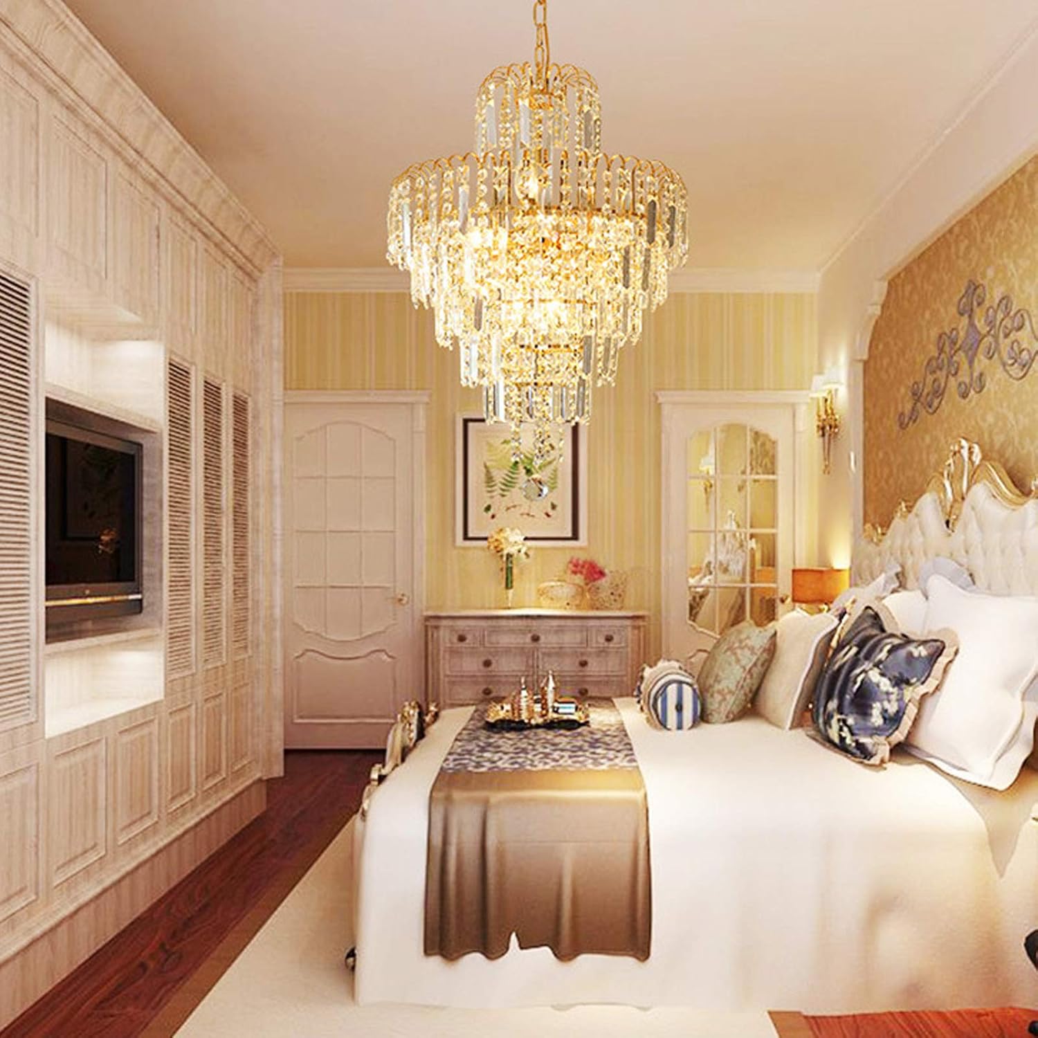 Luxury Gold Multi-Tier Crystal Chandelier Pendant Light