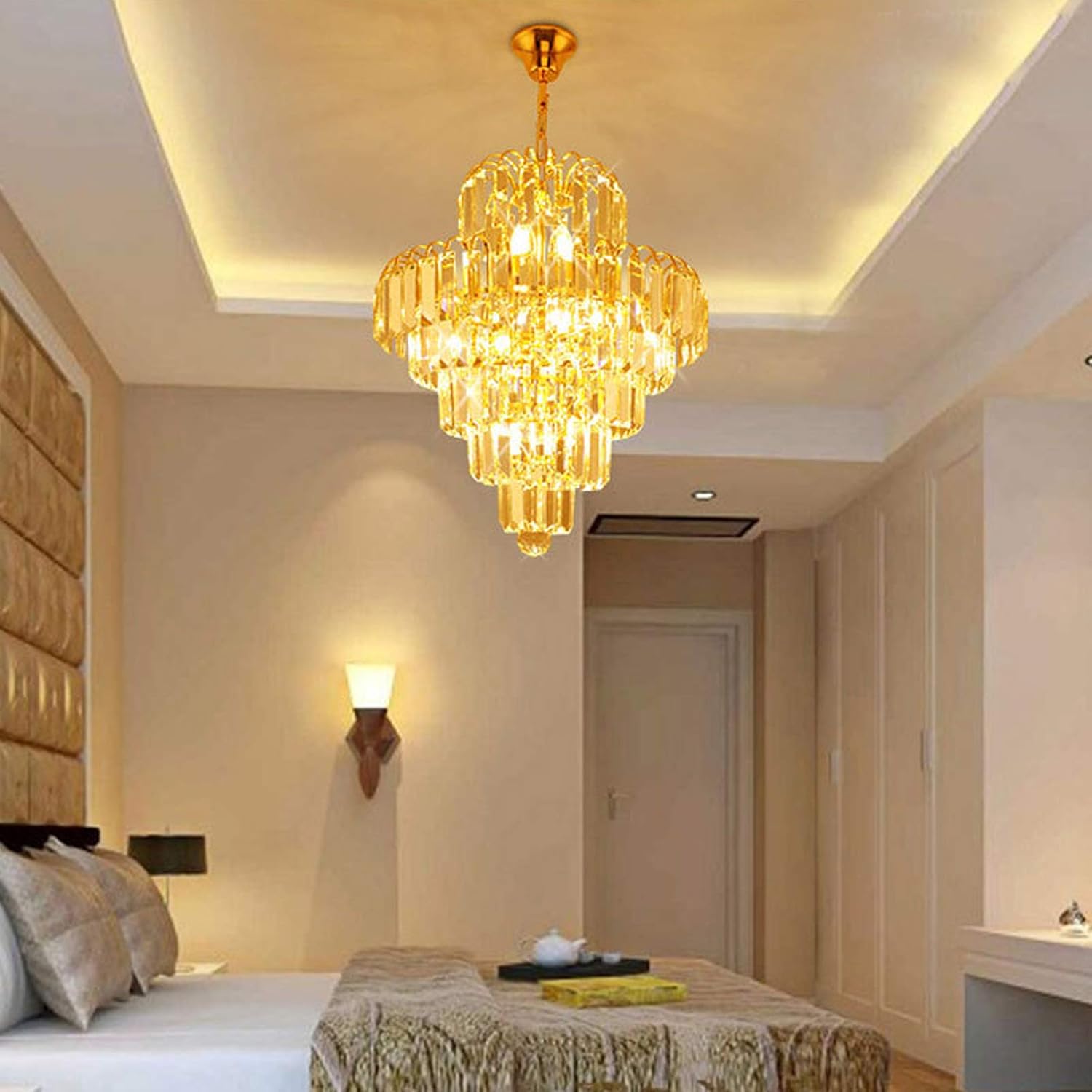 Luxury Gold Multi-Tier Crystal Chandelier Pendant Light