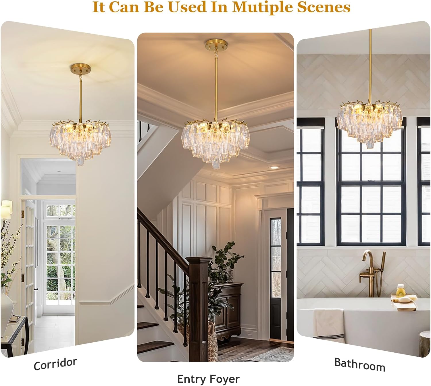 Luxury Modern Adjustable K9 Crystal Chandelier with 8-Light Gold Finish for Dining Room, Foyer, Corridor