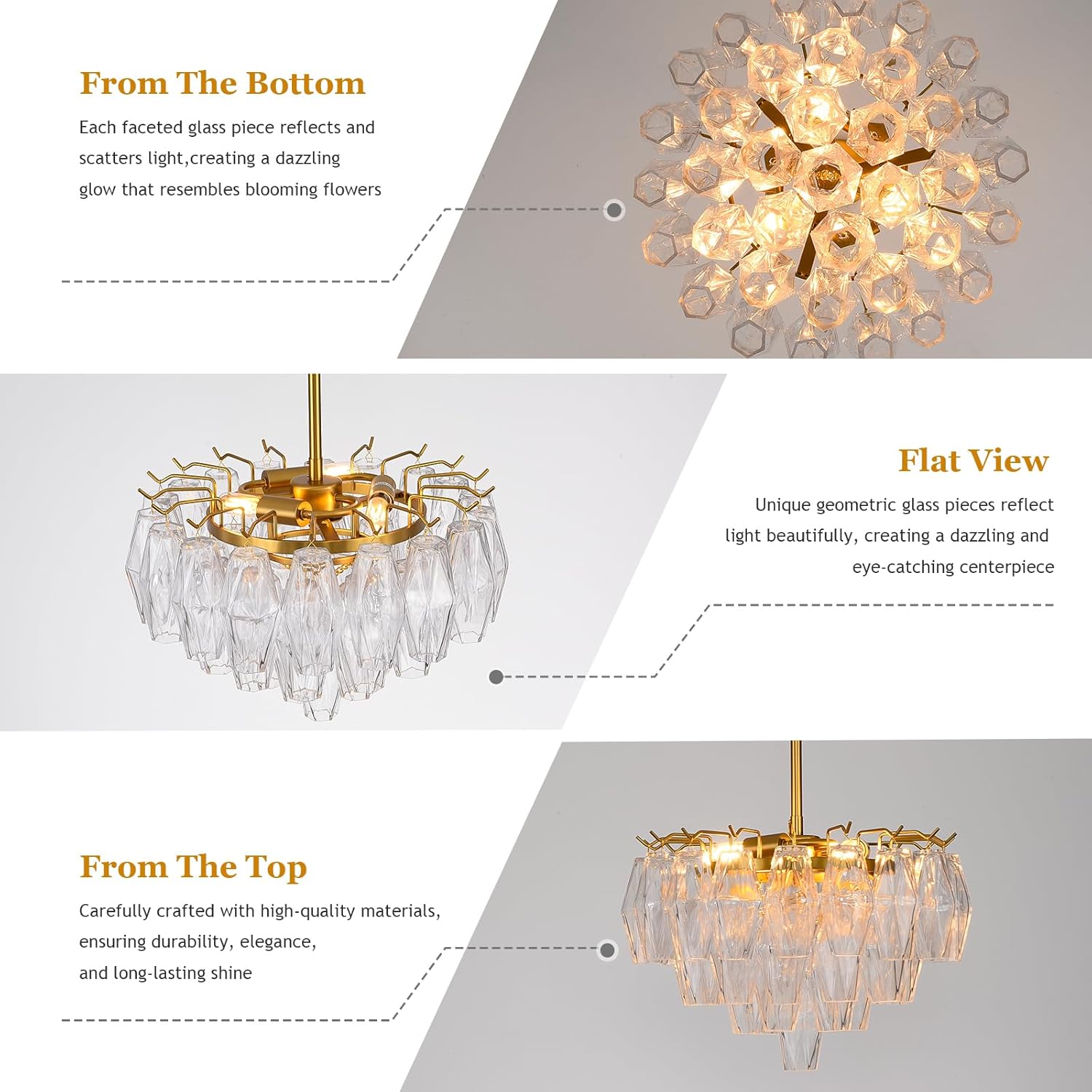 Luxury Modern Adjustable K9 Crystal Chandelier with 8-Light Gold Finish for Dining Room, Foyer, Corridor