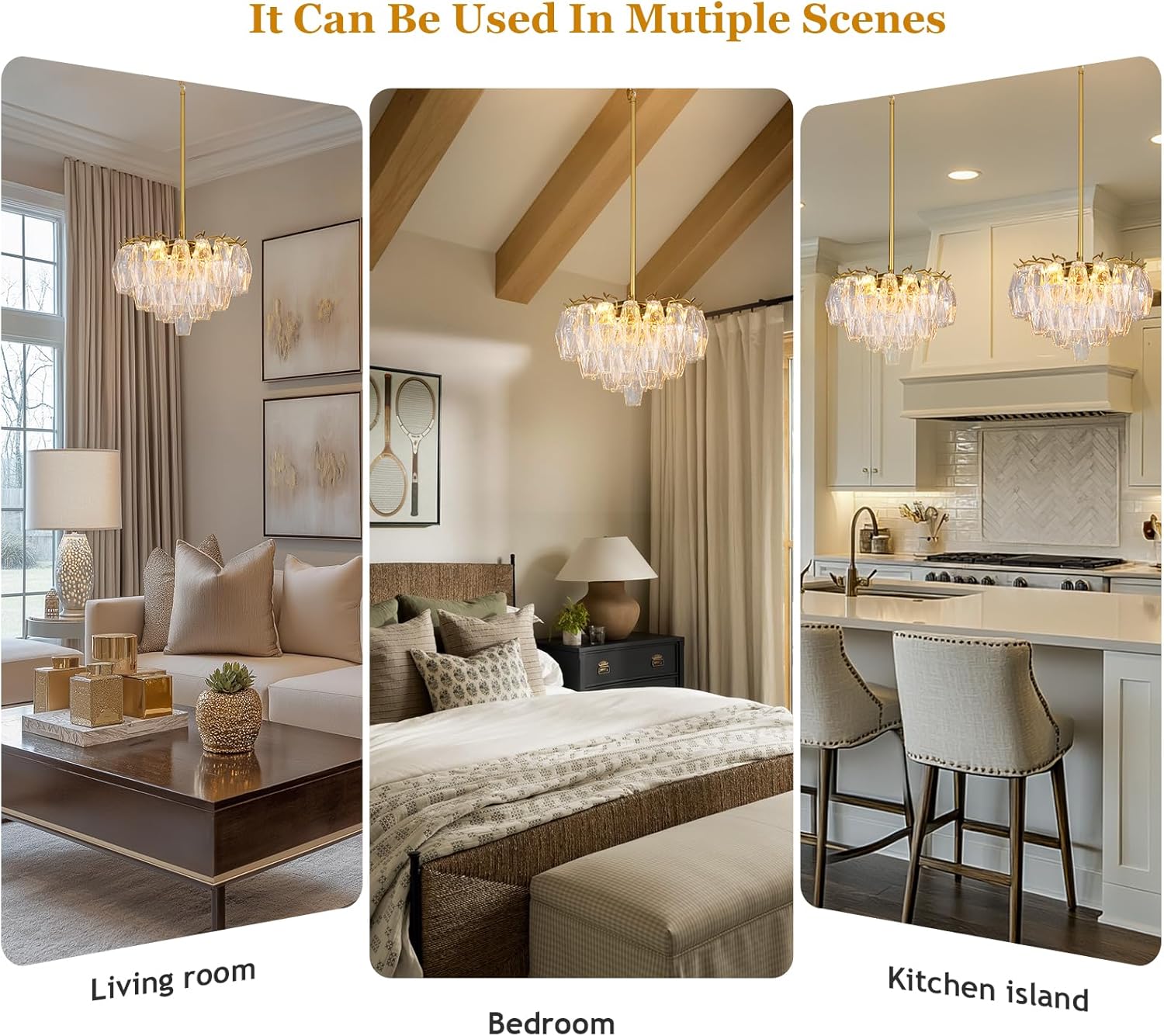 Luxury Modern Adjustable K9 Crystal Chandelier with 8-Light Gold Finish for Dining Room, Foyer, Corridor