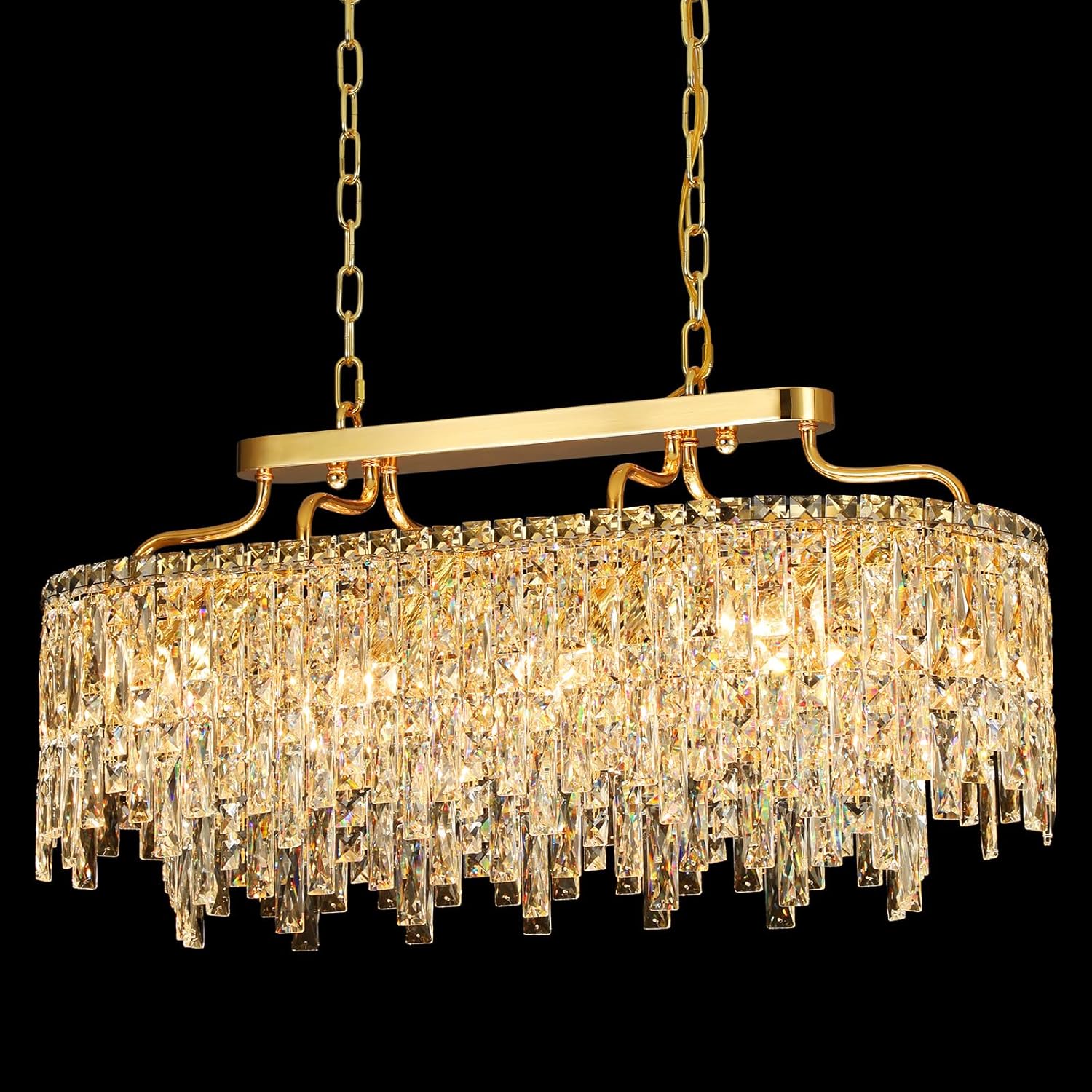 Modern Oval Gold Crystal Chandelier – 10-Light Luxury Pendant with K9 Crystals for Dining Room, Kitchen Island, Living Room