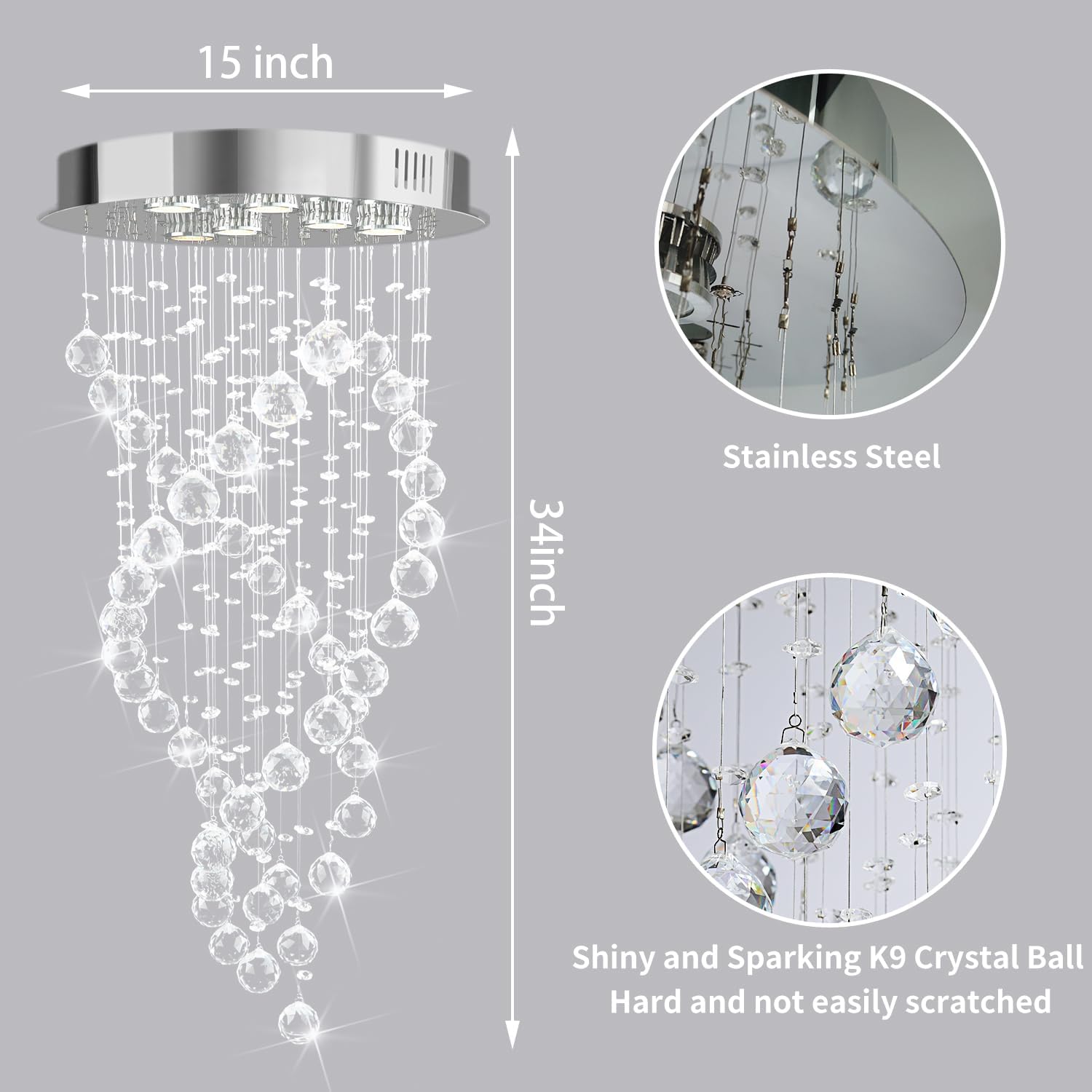 Modern Spiral K9 Crystal Chandelier Ceiling Light – 15