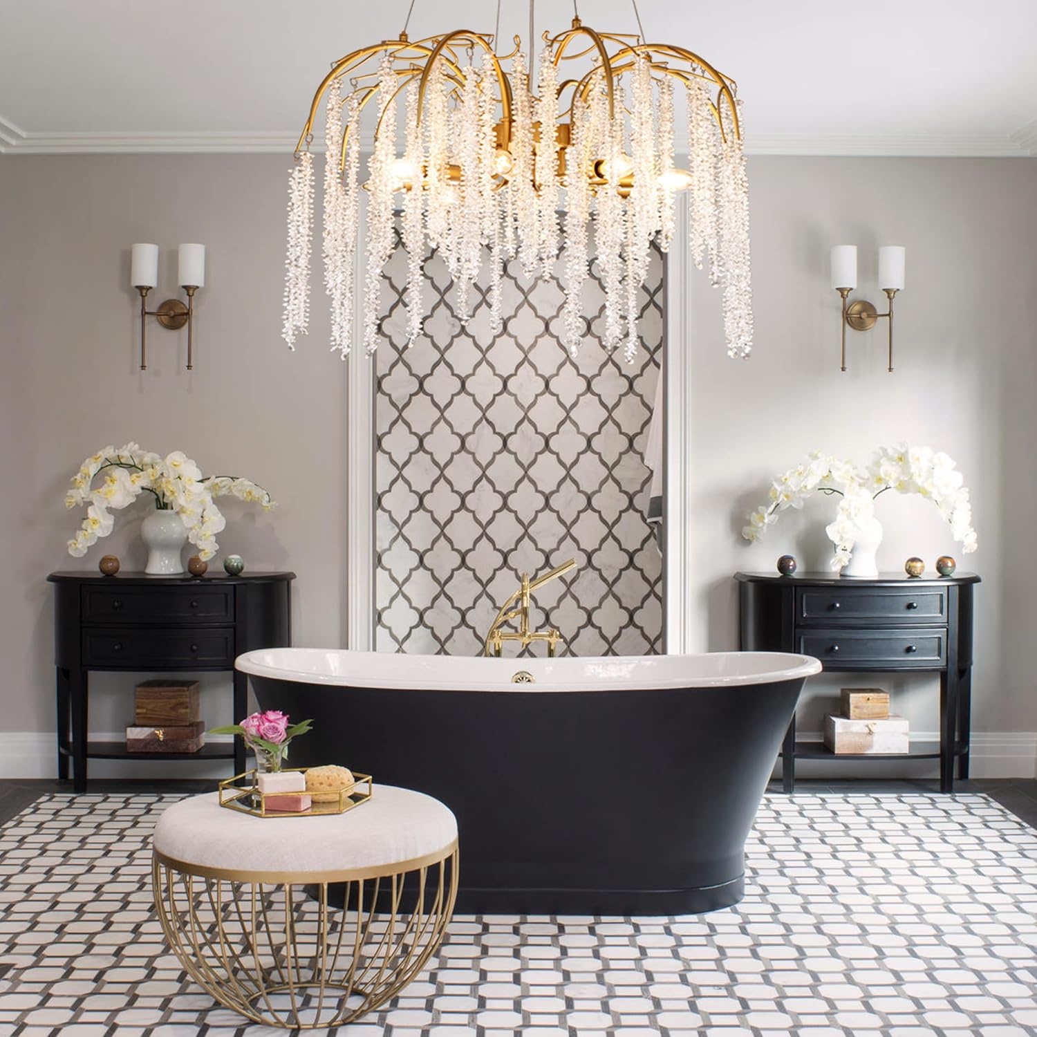 Luxury Cascading Crystal Chandelier – Modern Gold Adjustable Pendant Light with Waterfall Design