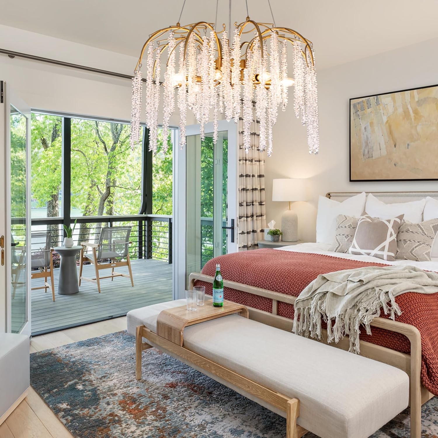 Luxury Cascading Crystal Chandelier – Modern Gold Adjustable Pendant Light with Waterfall Design