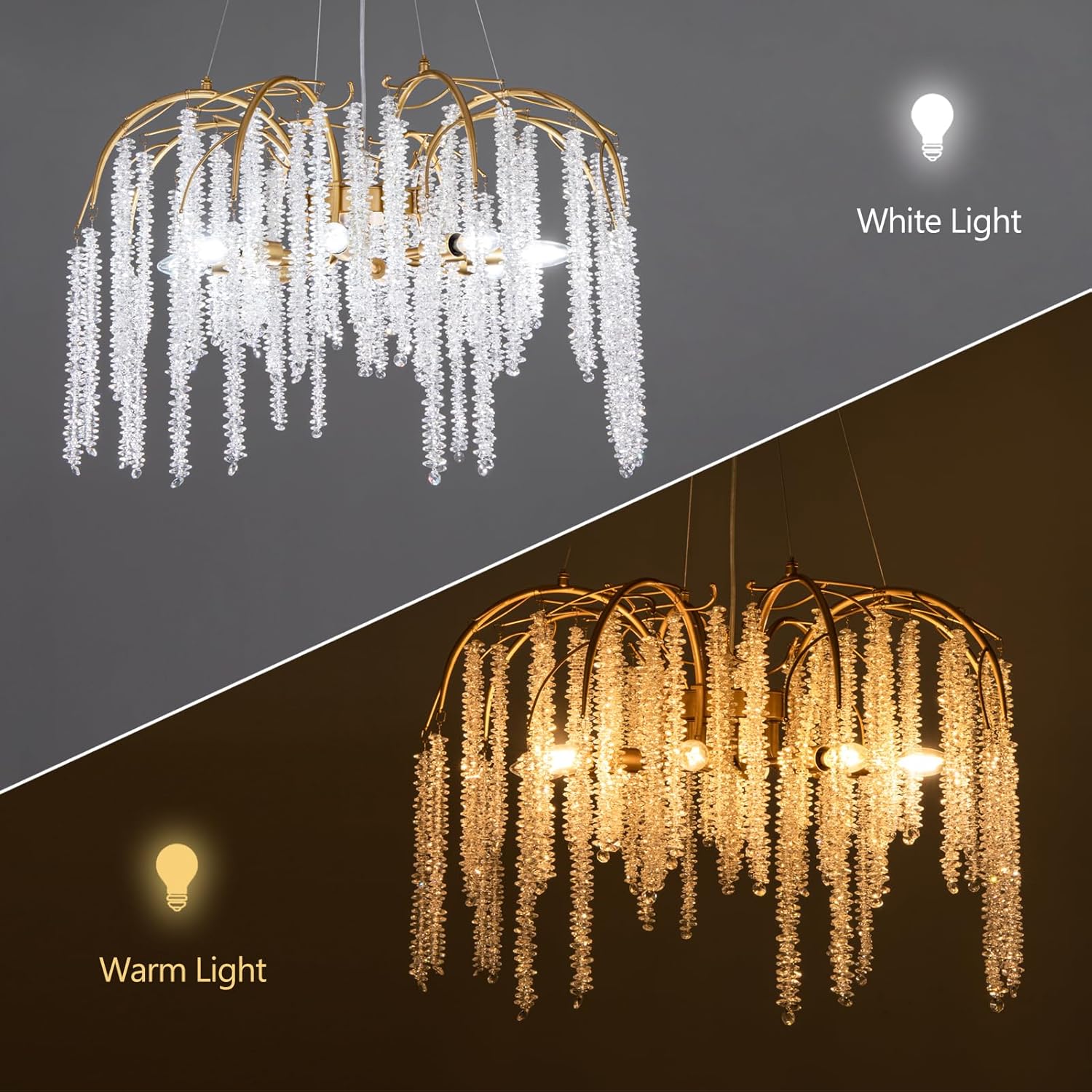 Luxury Cascading Crystal Chandelier – Modern Gold Adjustable Pendant Light with Waterfall Design