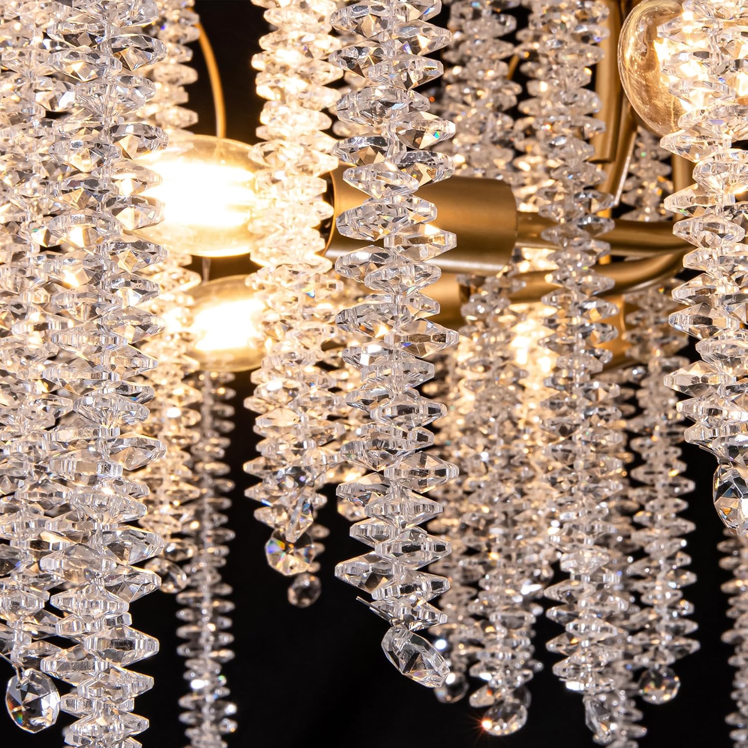 Luxury Cascading Crystal Chandelier – Modern Gold Adjustable Pendant Light with Waterfall Design