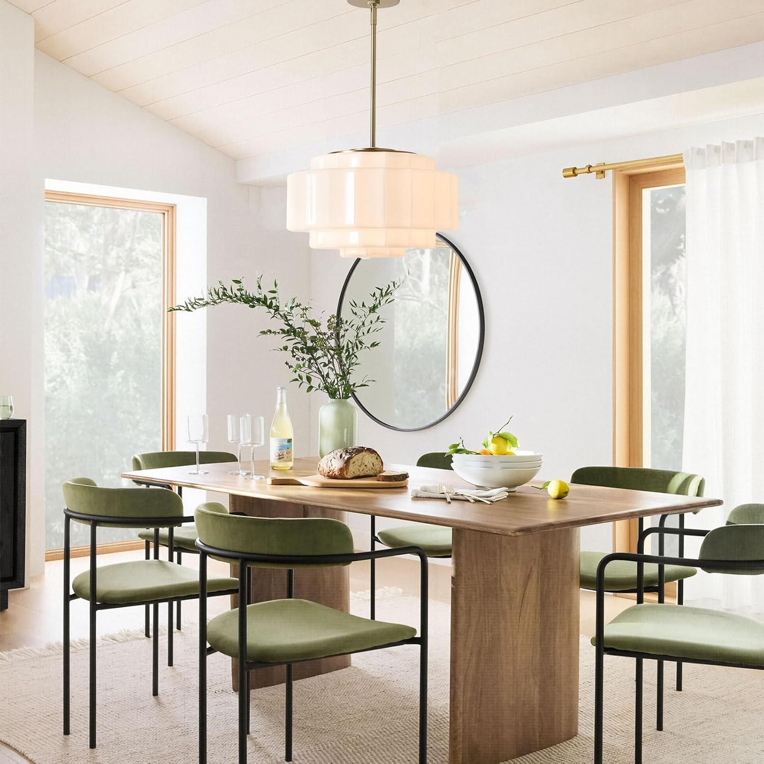 Modern Milk White Glass Pendant Light Gold Adjustable Ceiling Chandelier