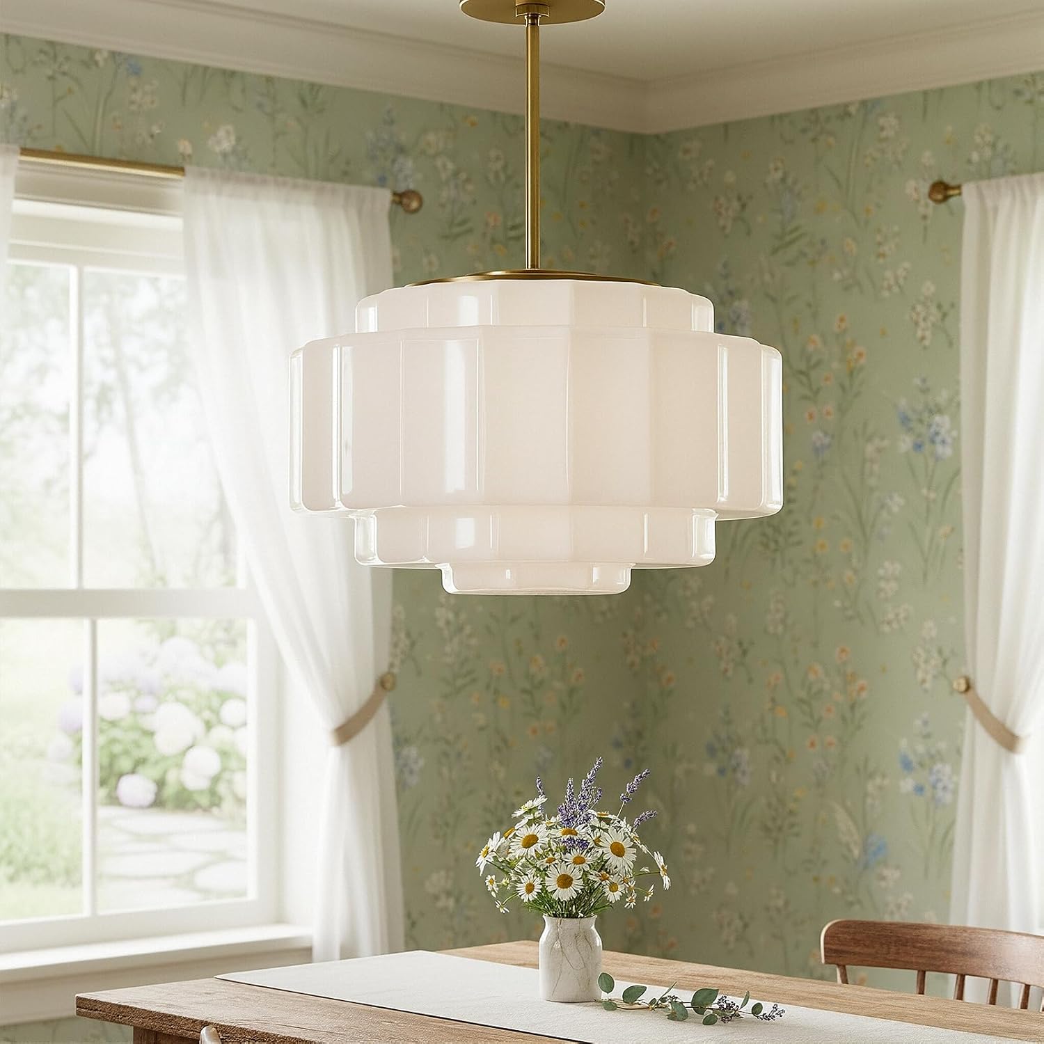 Modern Milk White Glass Pendant Light Gold Adjustable Ceiling Chandelier
