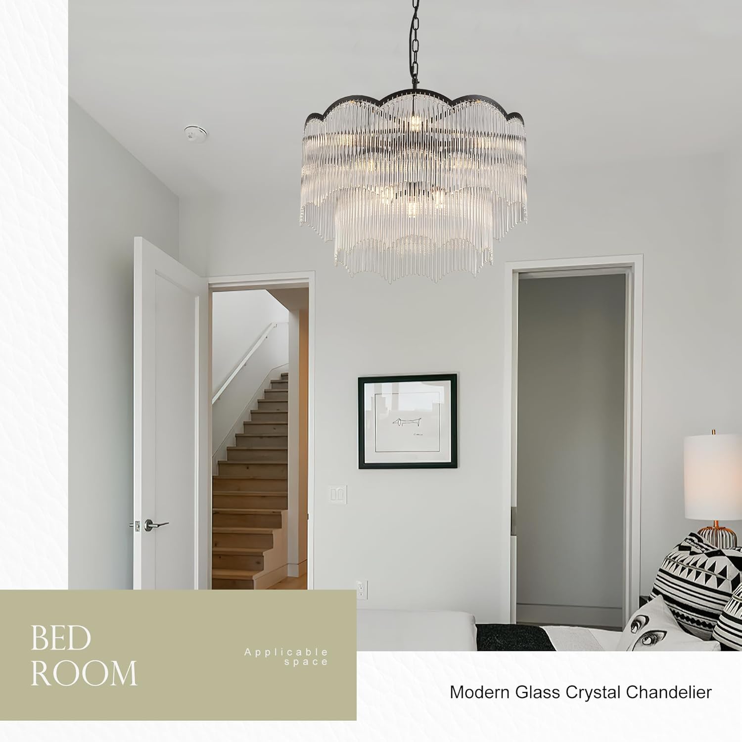 Modern Black Luxury Crystal Tiered Chandelier Pendant Light