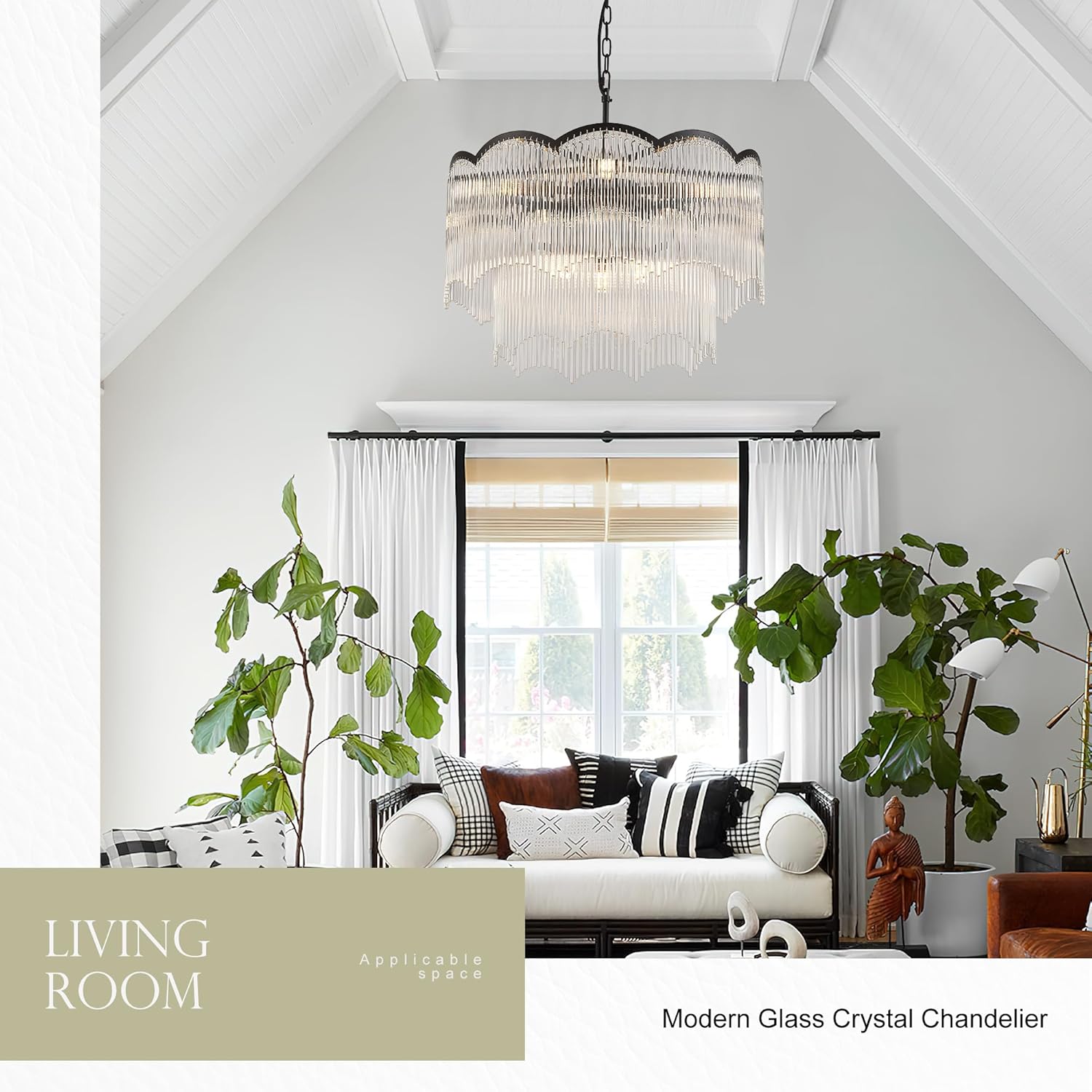 Modern Black Luxury Crystal Tiered Chandelier Pendant Light