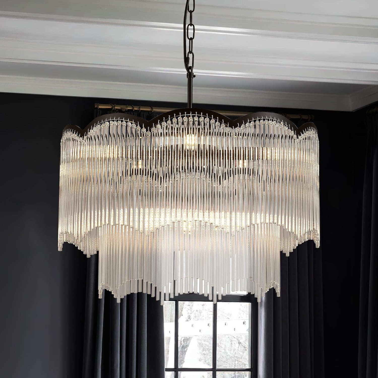 Modern Black Luxury Crystal Tiered Chandelier Pendant Light