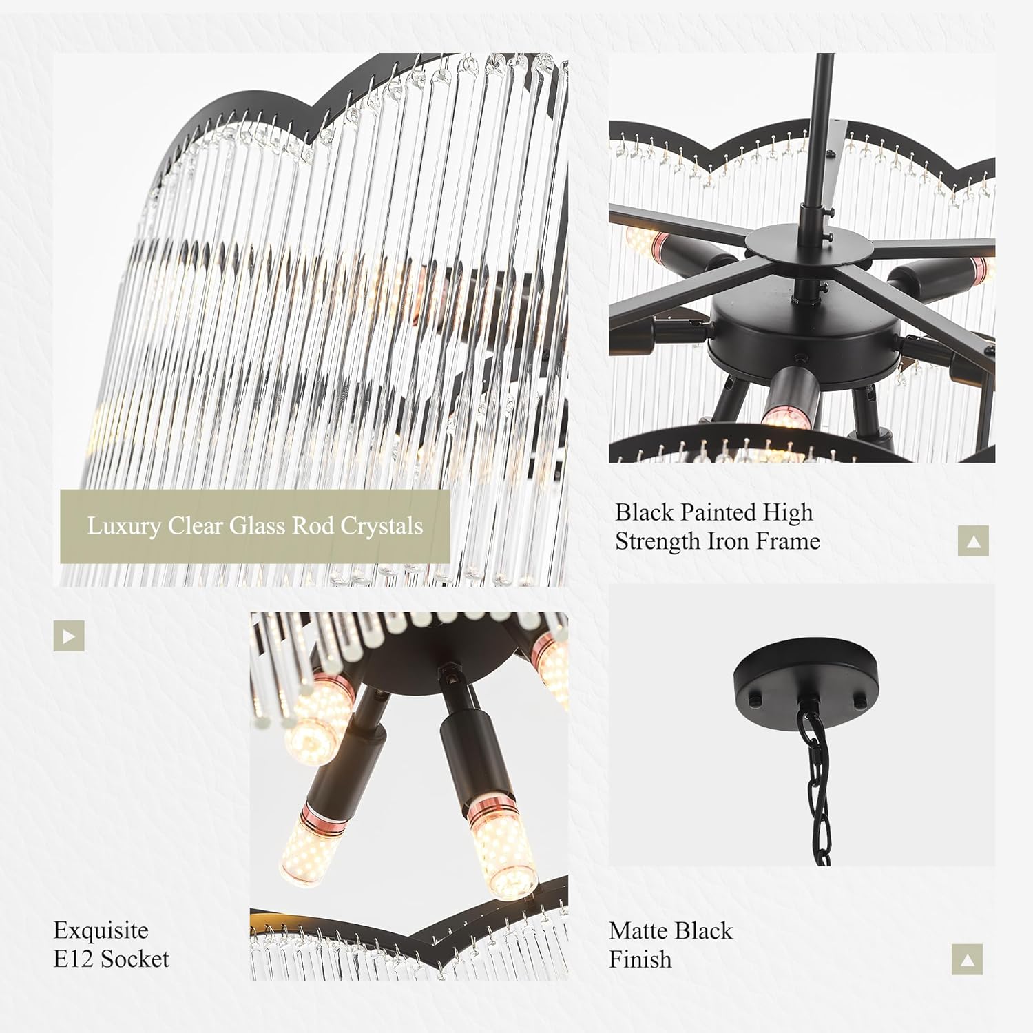 Modern Black Luxury Crystal Tiered Chandelier Pendant Light