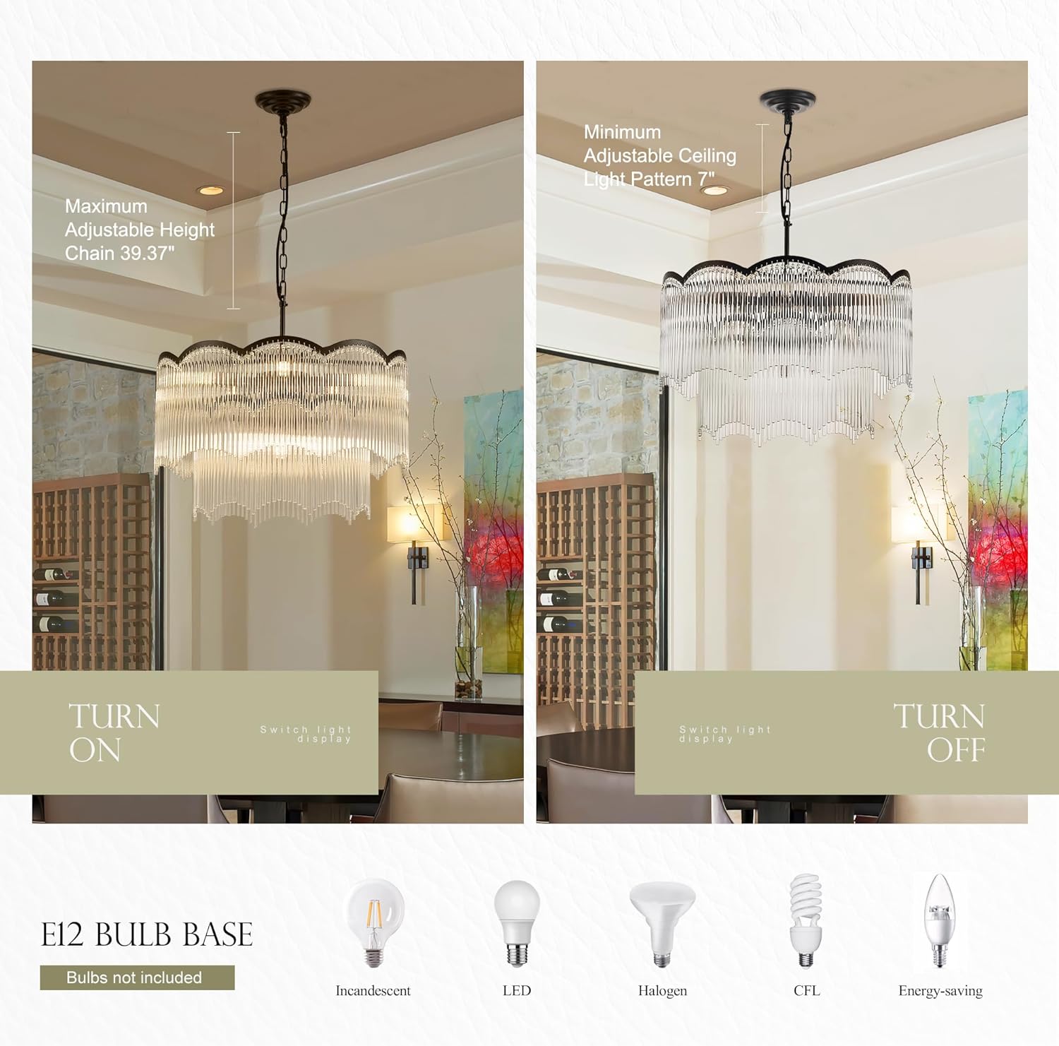 Modern Black Luxury Crystal Tiered Chandelier Pendant Light