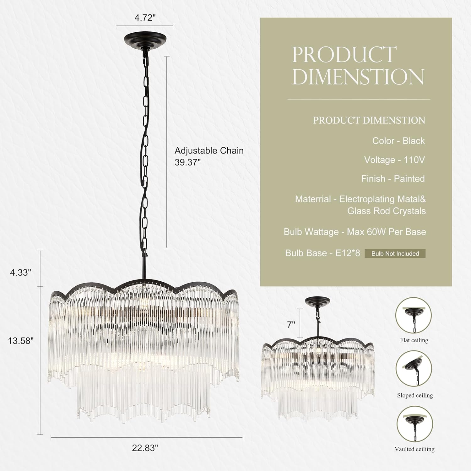 Modern Black Luxury Crystal Tiered Chandelier Pendant Light